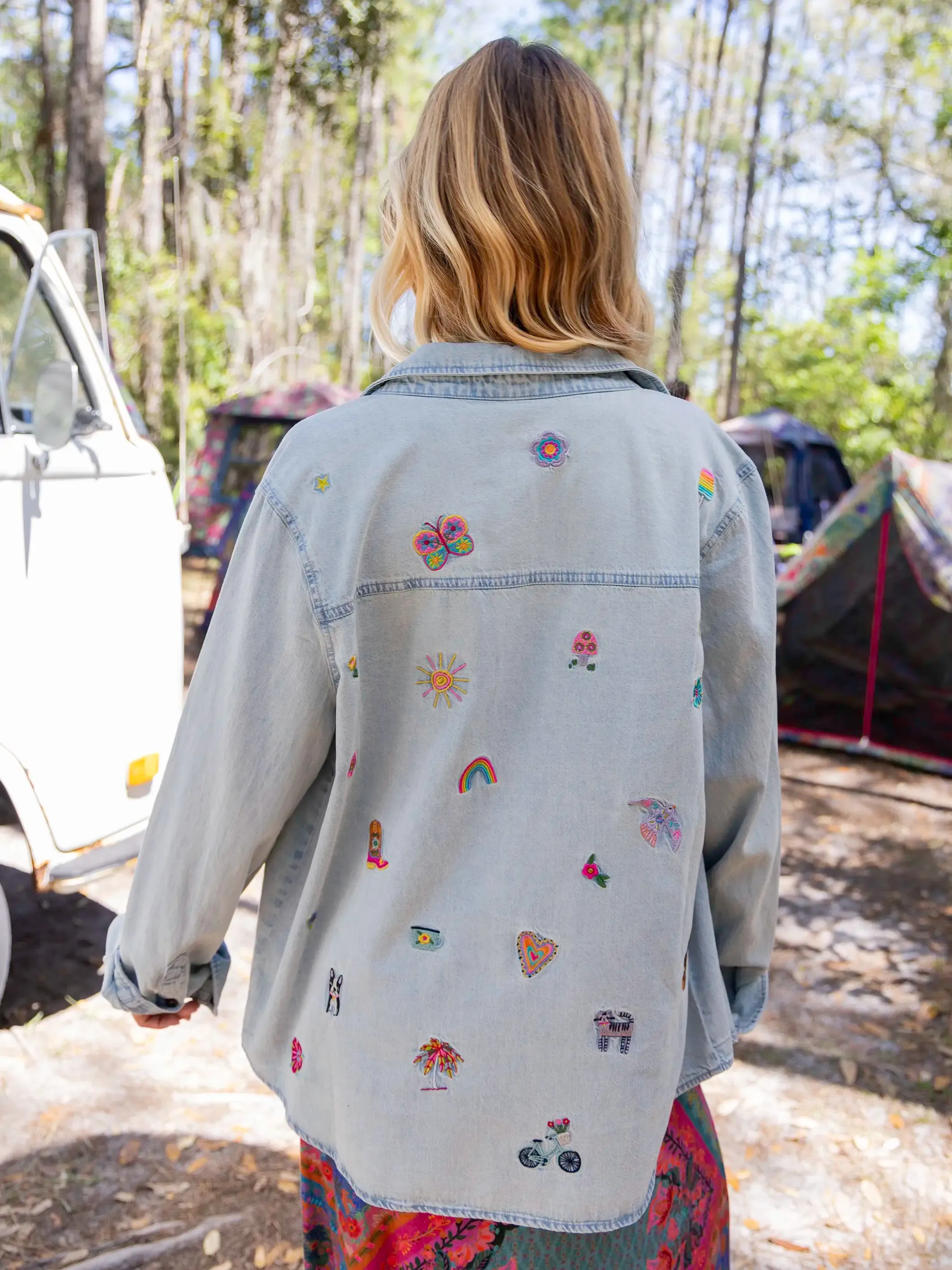 Cutest Embroidered Denim Shirt - Light Wash sold by NATURAL LIFE product image thumbnail 3