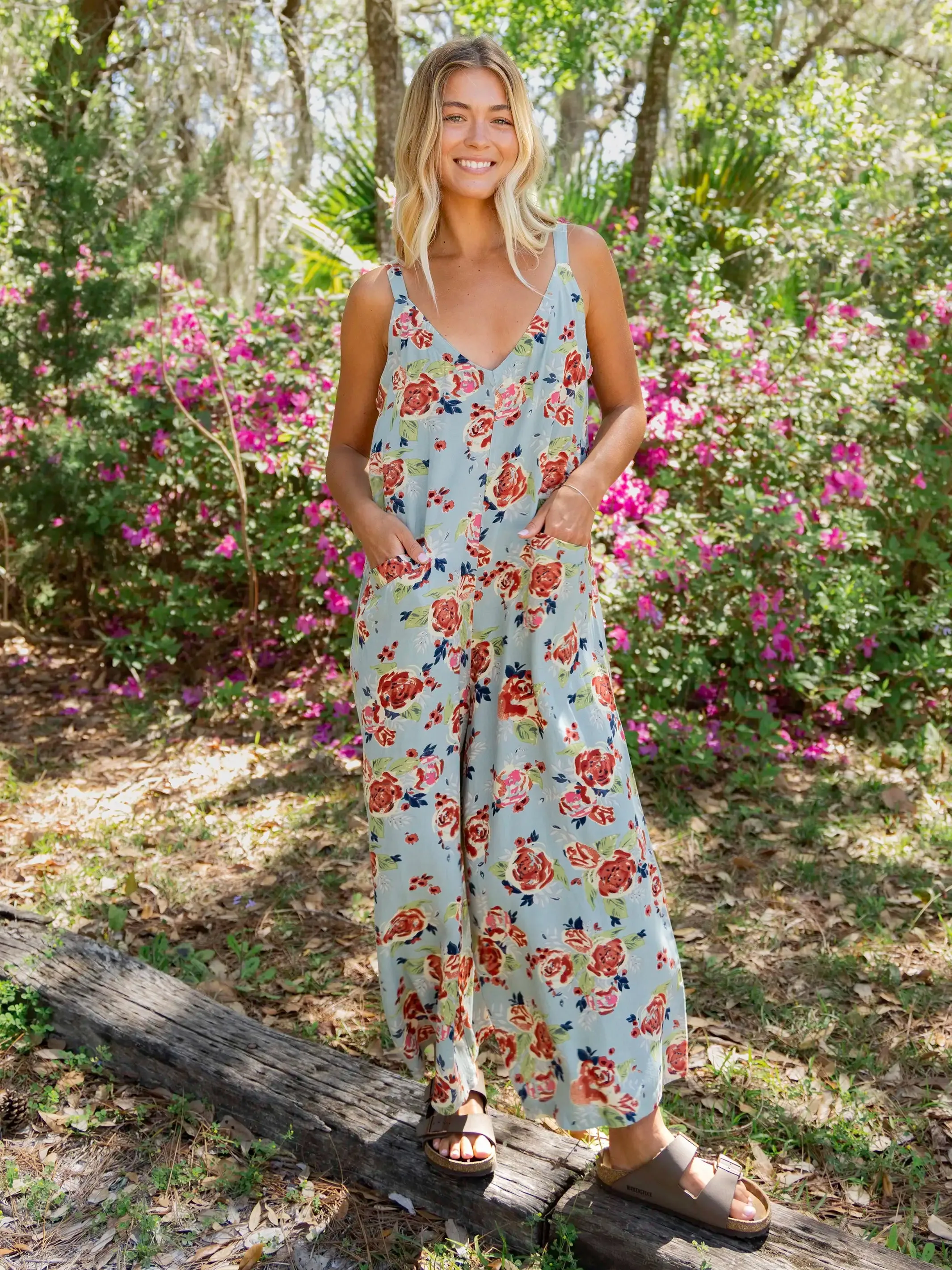 Chelsea Jumpsuit - Blue Rust Roses sold by NATURAL LIFE