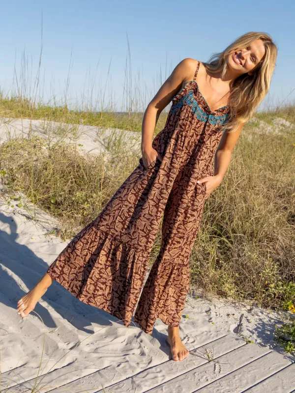 Harley Embroidered Jumpsuit - Brown Floral Vines sold by NATURAL LIFE