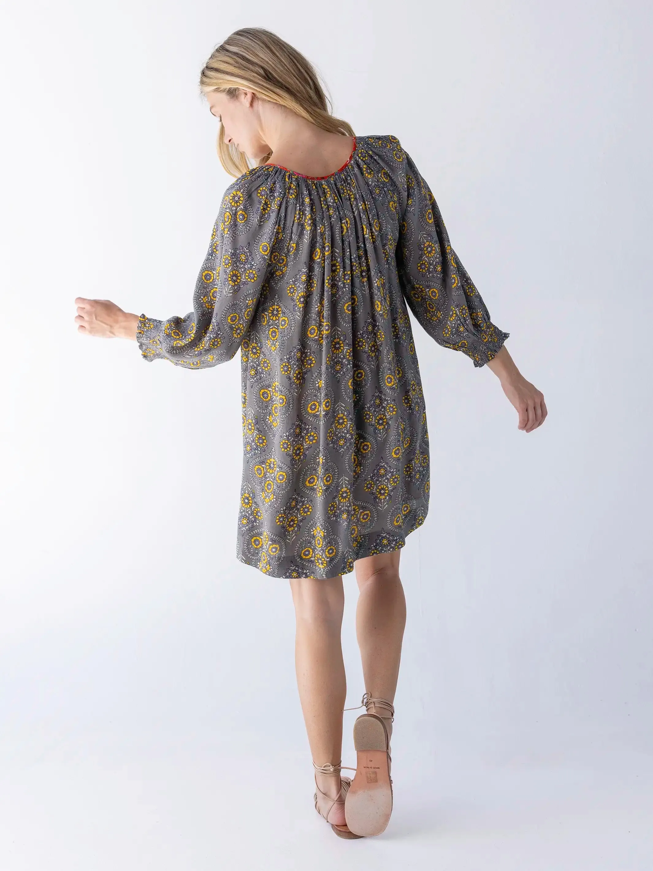 April Mini Dress - Grey Yellow Scrolls sold by NATURAL LIFE product image thumbnail 3