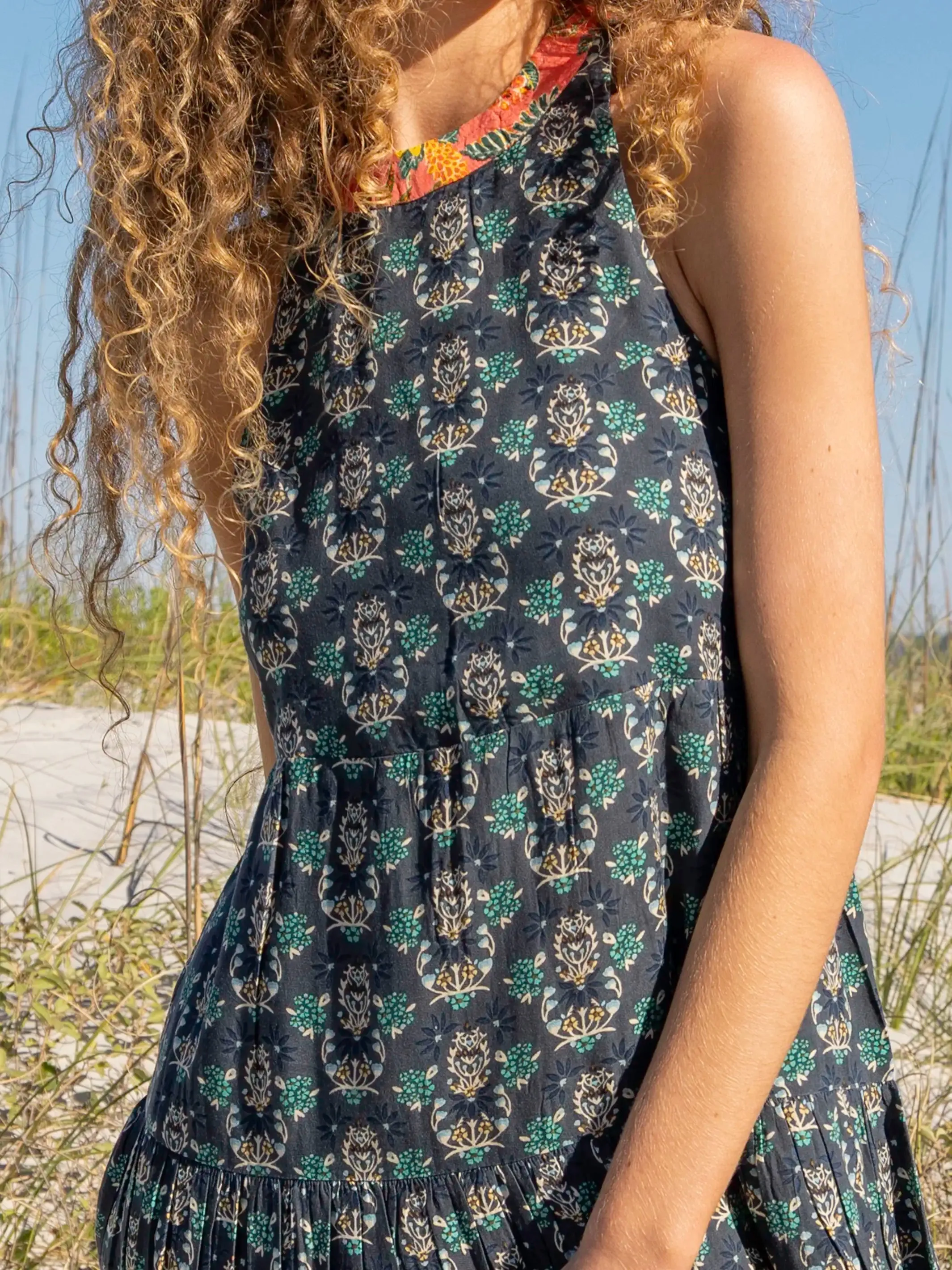 Halle Halter Mini Dress - Teal Floral Medallion sold by NATURAL LIFE product image thumbnail 3