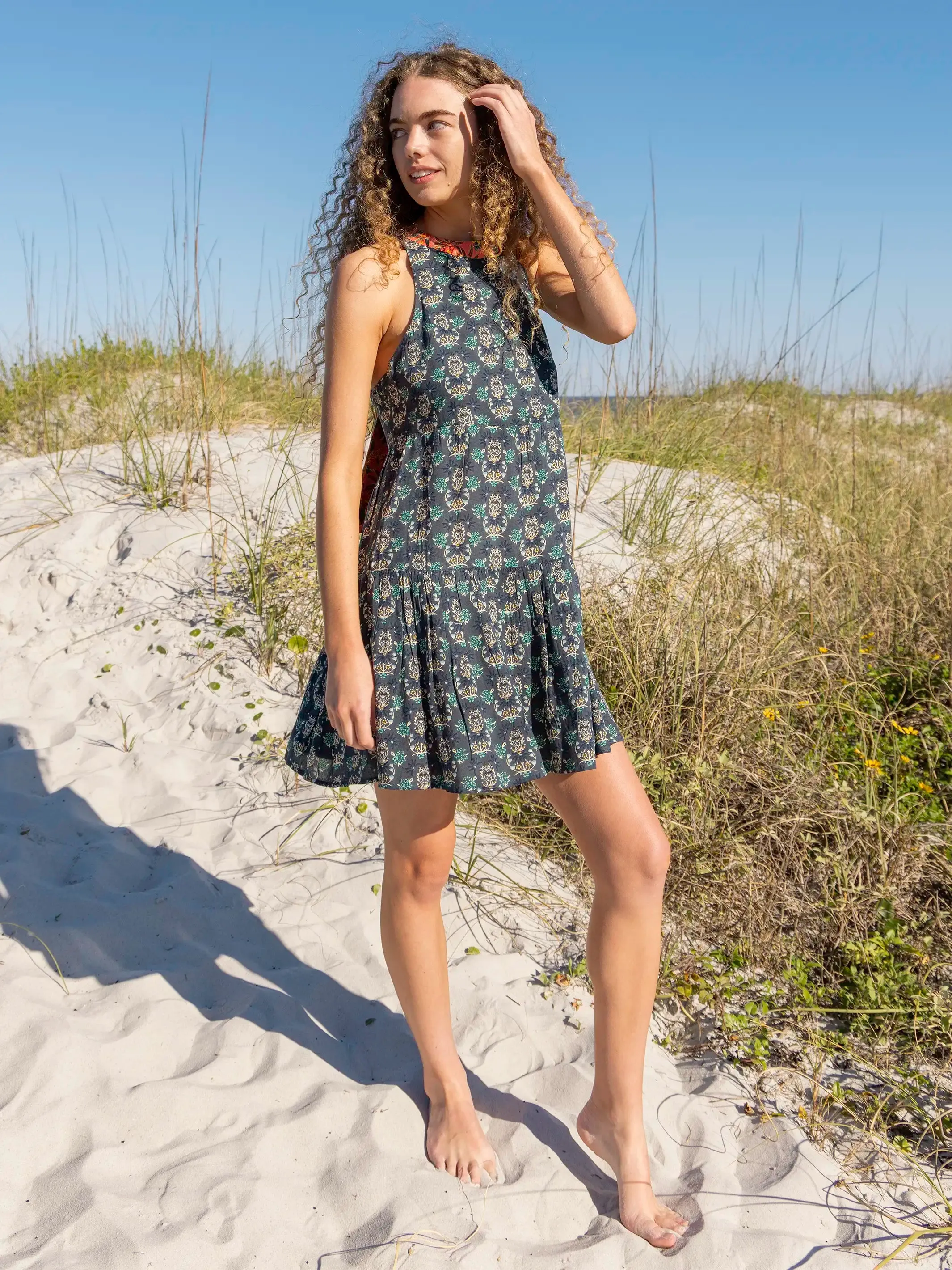Halle Halter Mini Dress - Teal Floral Medallion sold by NATURAL LIFE product image thumbnail 2