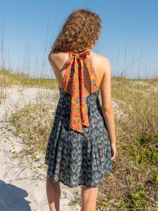 Halle Halter Mini Dress - Teal Floral Medallion sold by NATURAL LIFE
