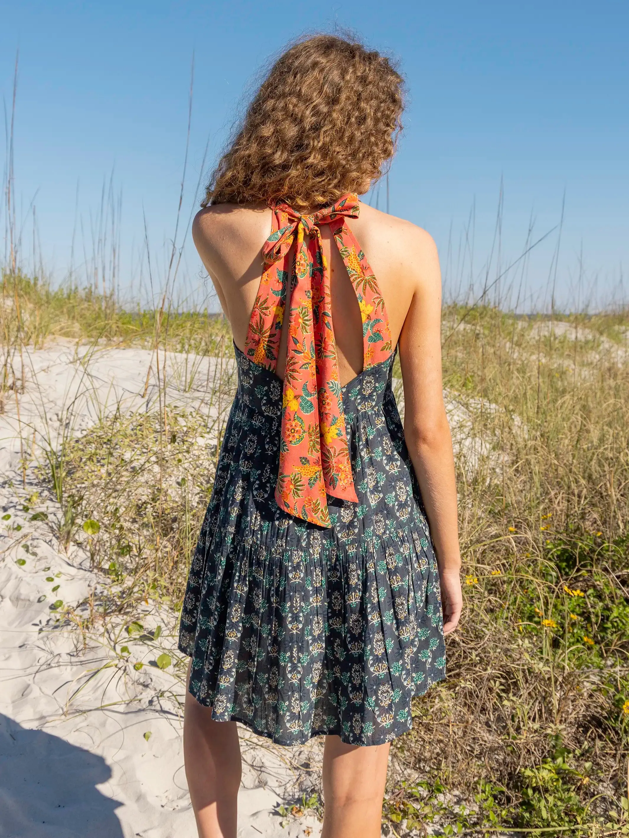 Halle Halter Mini Dress - Teal Floral Medallion sold by NATURAL LIFE