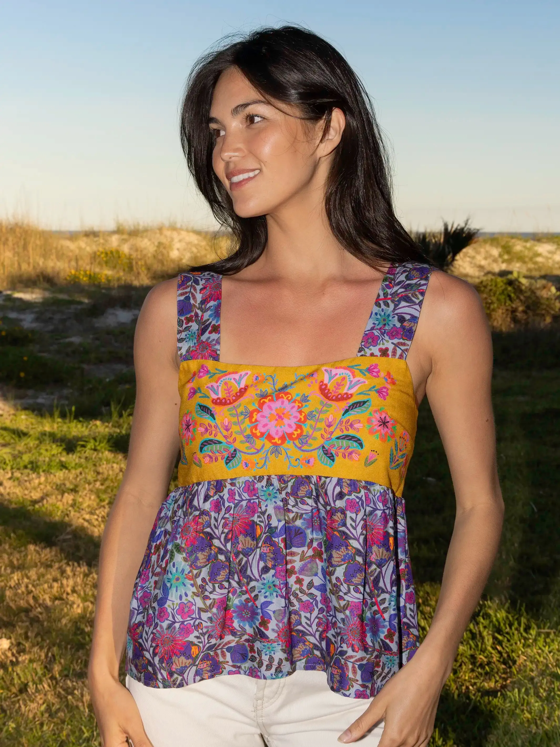 Patsy Top - Dark Purple Daisies sold by NATURAL LIFE