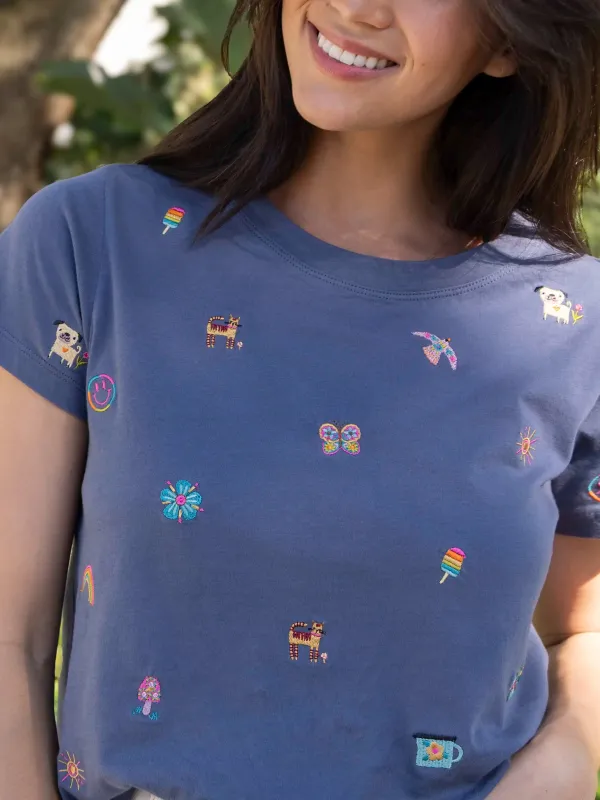Favorite Little Things Embroidered Tee - Indigo Doodle sold by NATURAL LIFE