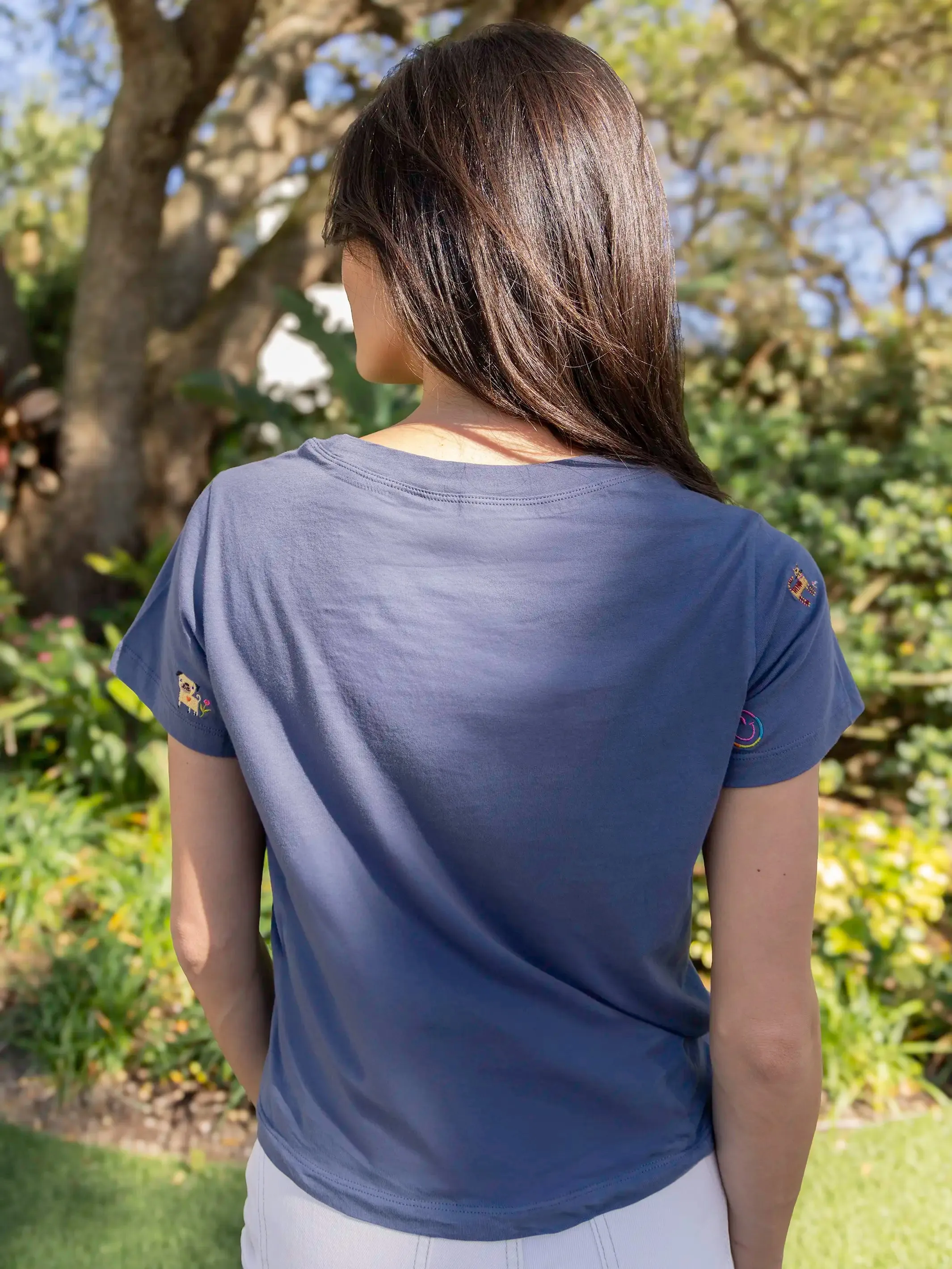 Favorite Little Things Embroidered Tee - Indigo Doodle sold by NATURAL LIFE product image thumbnail 3