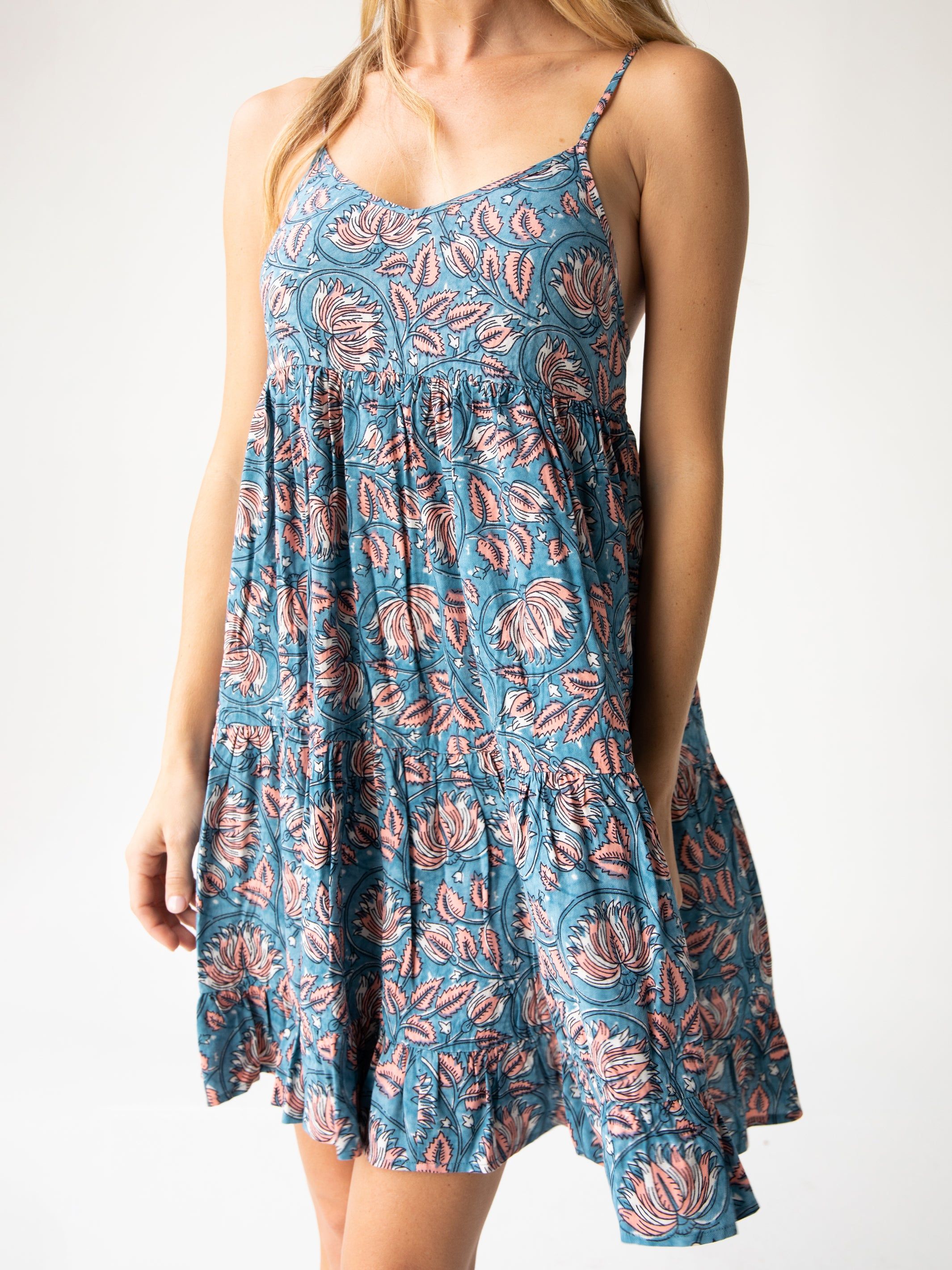 Cleo Tiered Dress - Blue Rust Vines sold by NATURAL LIFE