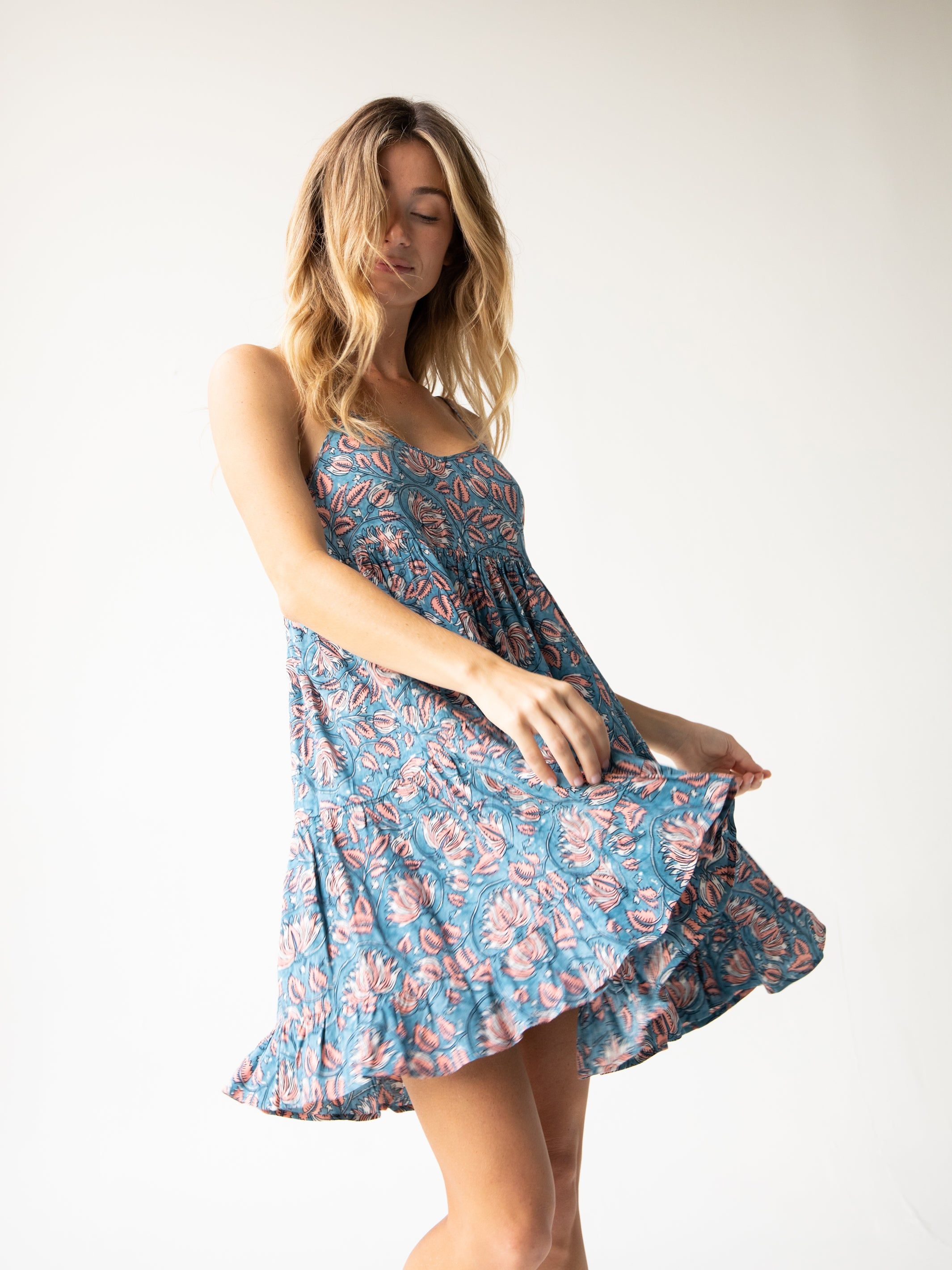 Cleo Tiered Dress - Blue Rust Vines sold by NATURAL LIFE product image thumbnail 5