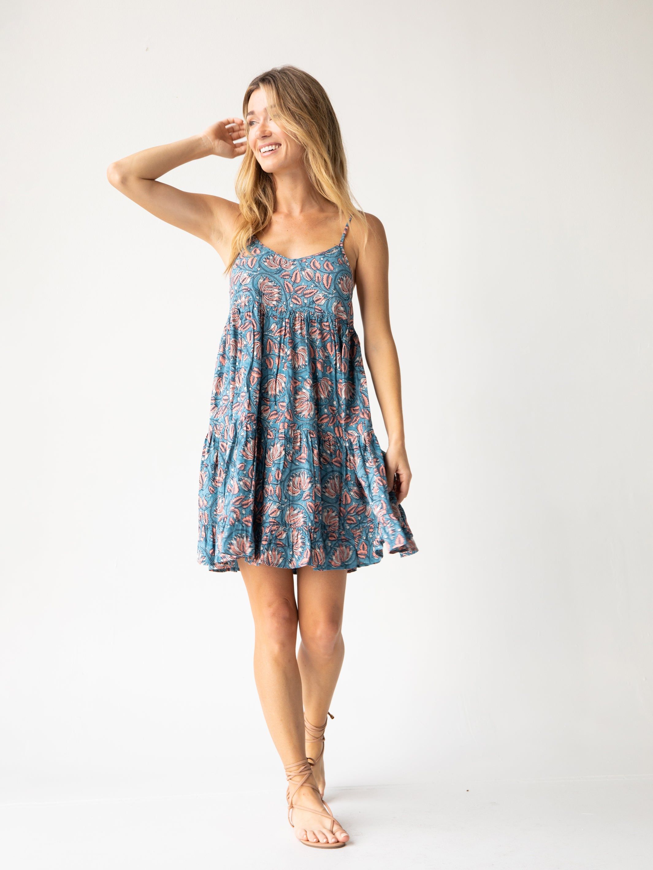 Cleo Tiered Dress - Blue Rust Vines sold by NATURAL LIFE product image thumbnail 2
