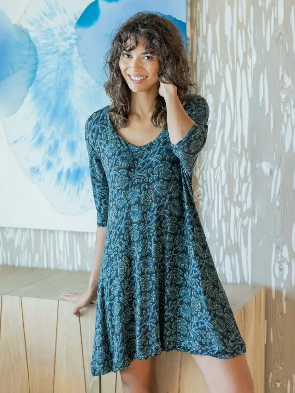 All Day "ButterSoft" Mini Tee Dress - Navy Floral Vines sold by NATURAL LIFE