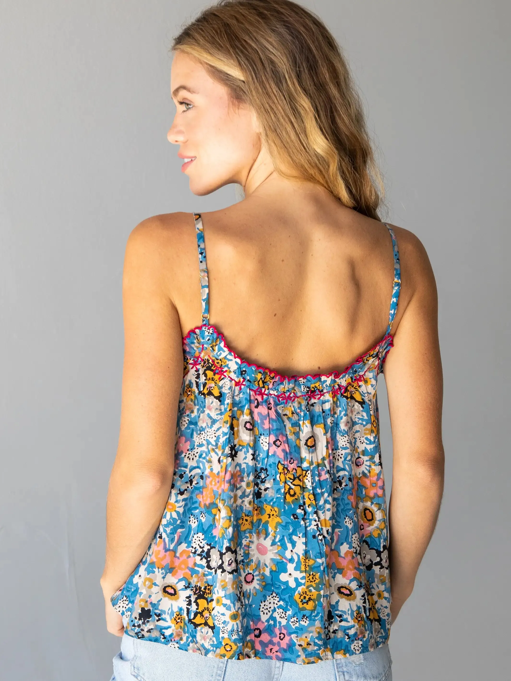 Harley Embroidered Top - Blue Tan Floral sold by NATURAL LIFE product image thumbnail 3