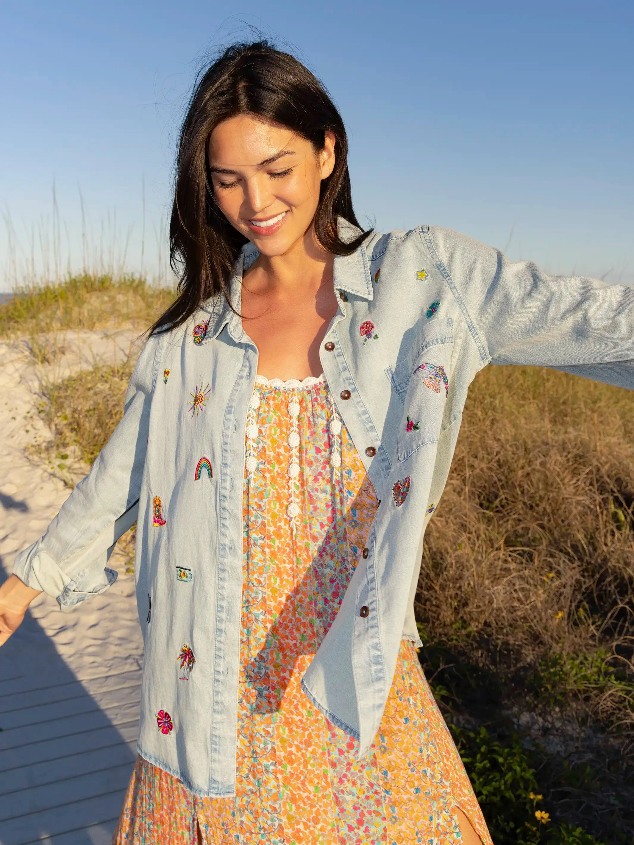 Fave Little Things Embroidered Shirt - Light Wash Denim sold by NATURAL LIFE product image thumbnail 4