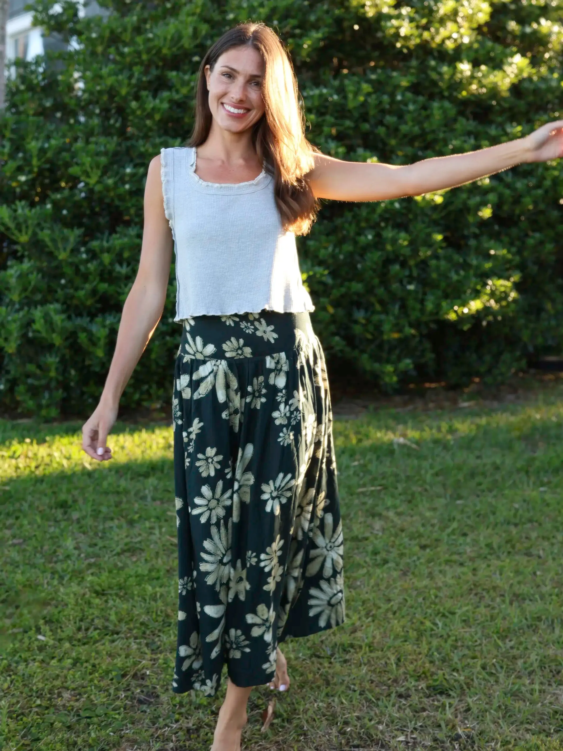 Addie Midi Skirt - Black Cream Daisies sold by NATURAL LIFE product image thumbnail 2