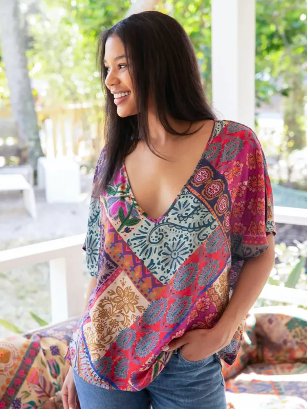 Easy V-Neck Top - Boho Blooms Patchwork sold by NATURAL LIFE