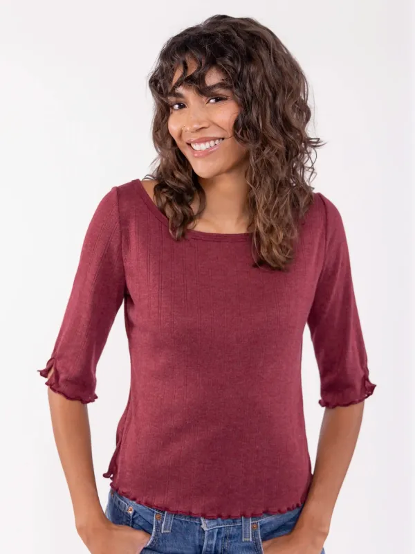 Leah Pointelle Top - Cranberry sold by NATURAL LIFE