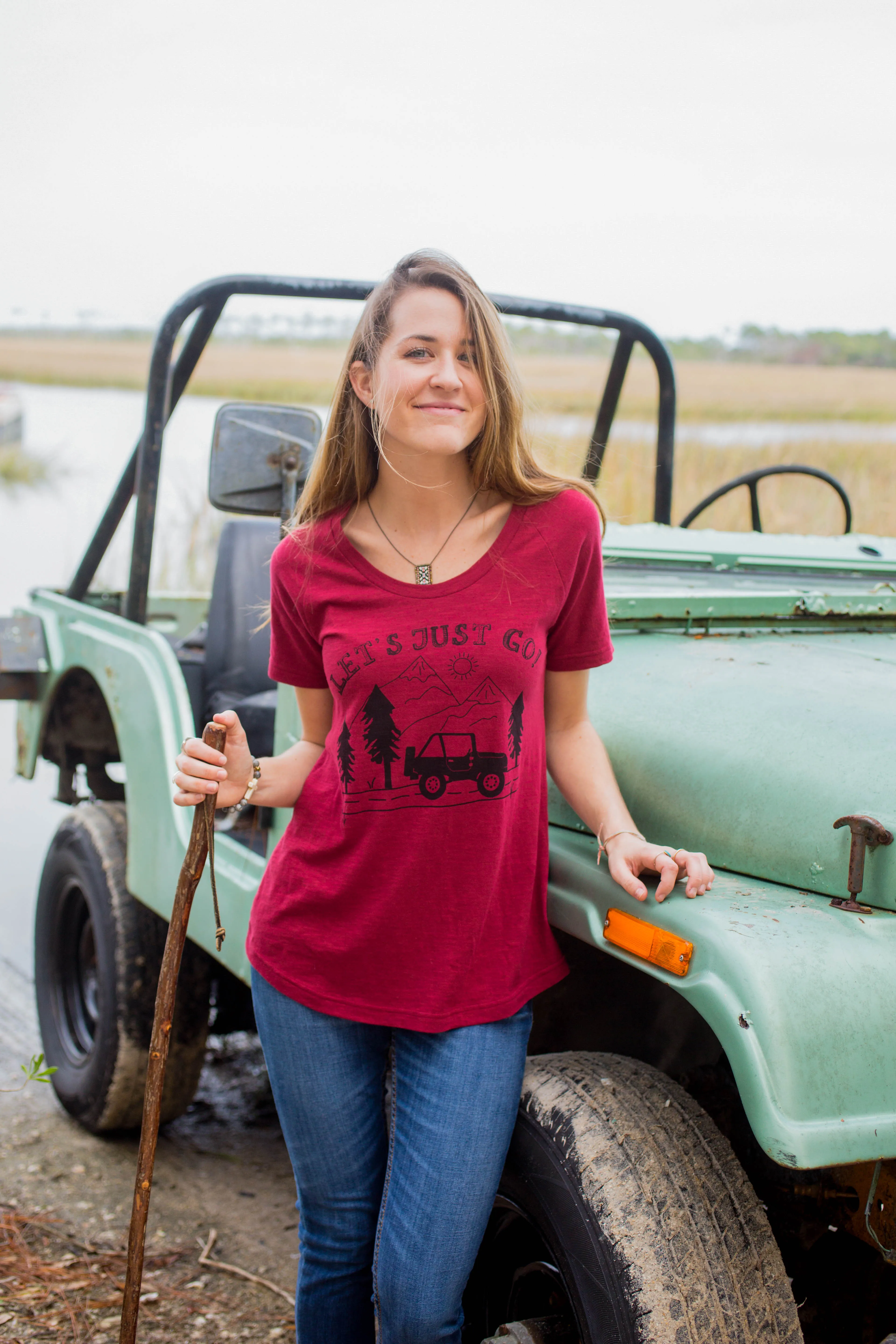 Boho Cotton Tee Shirt - Let's Just Go Cranberry sold by NATURAL LIFE