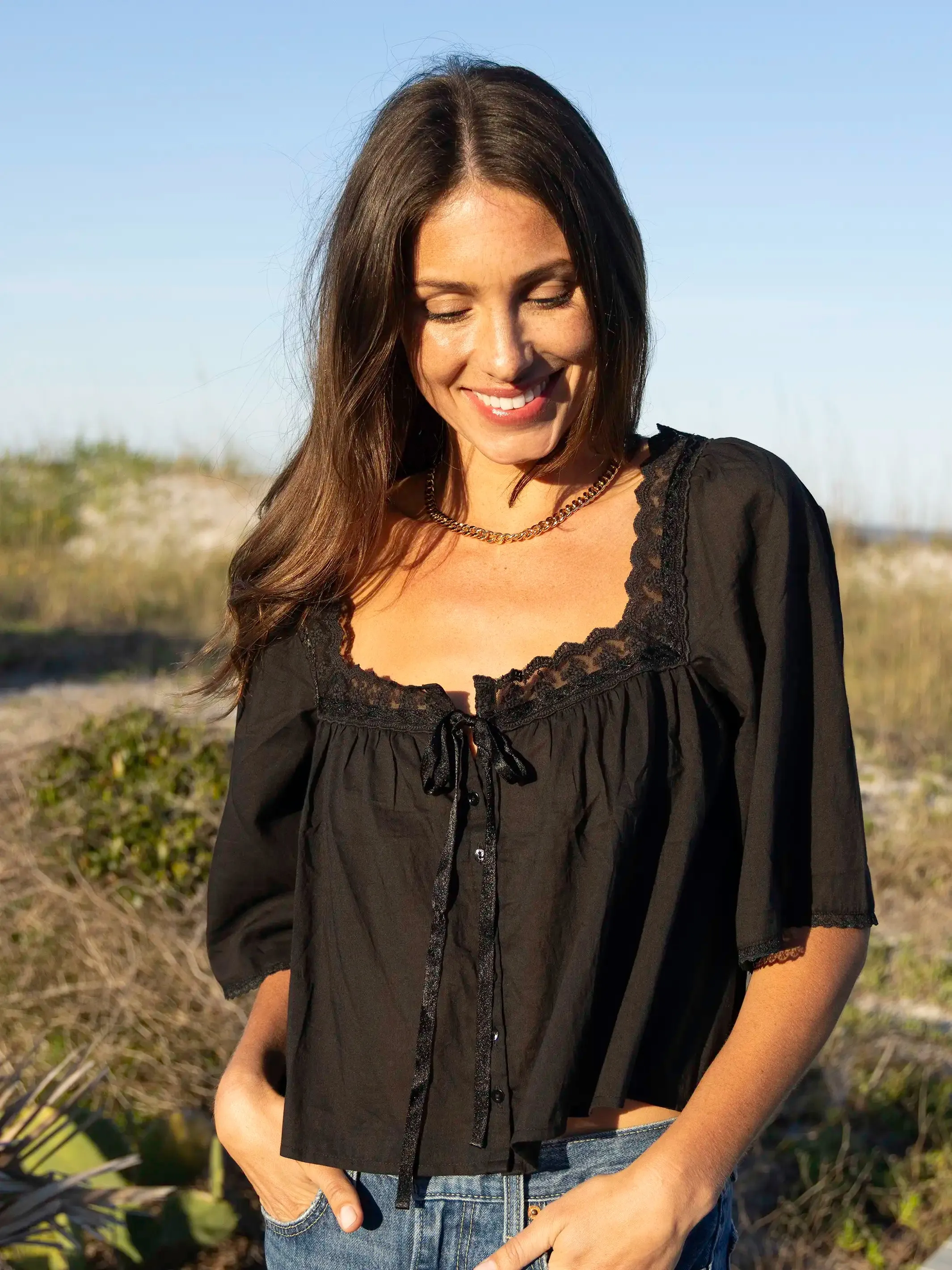 Prettiest Cotton Lace Blouse - Black sold by NATURAL LIFE