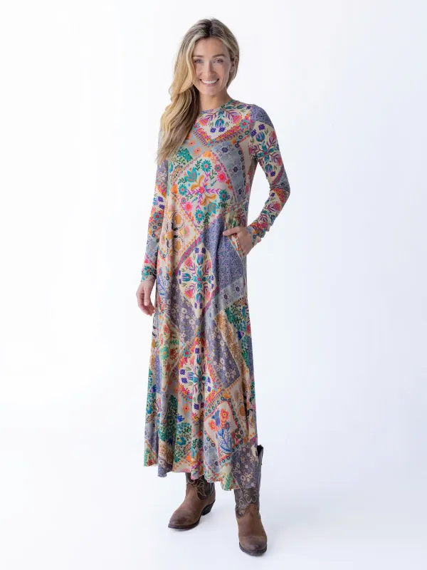 Stevie "ButterSoft" Knit Maxi Dress - Mandala Folk Patchwork sold by NATURAL LIFE