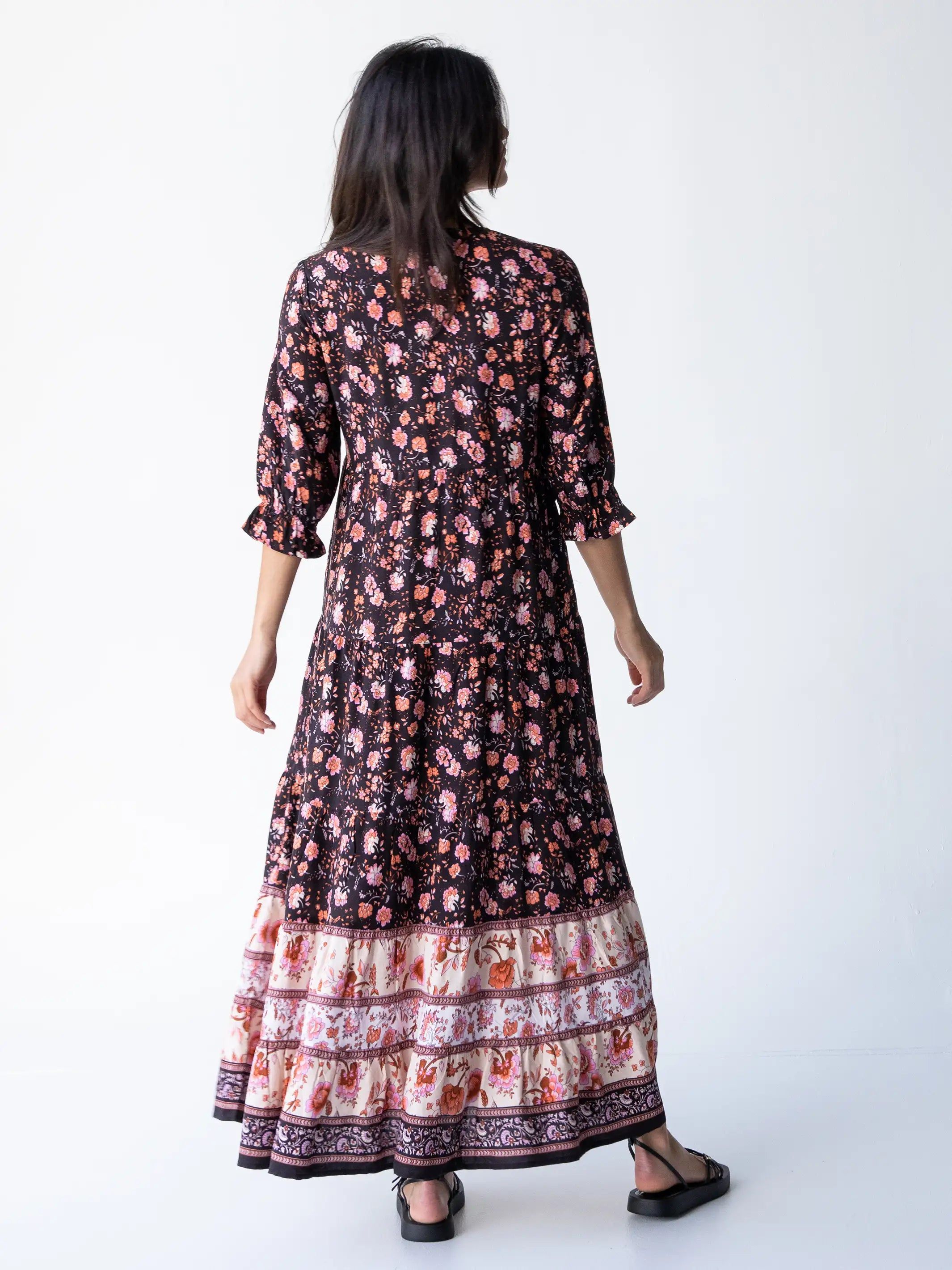 Vivian Maxi Dress - Brown Cream Floral sold by NATURAL LIFE product image thumbnail 4