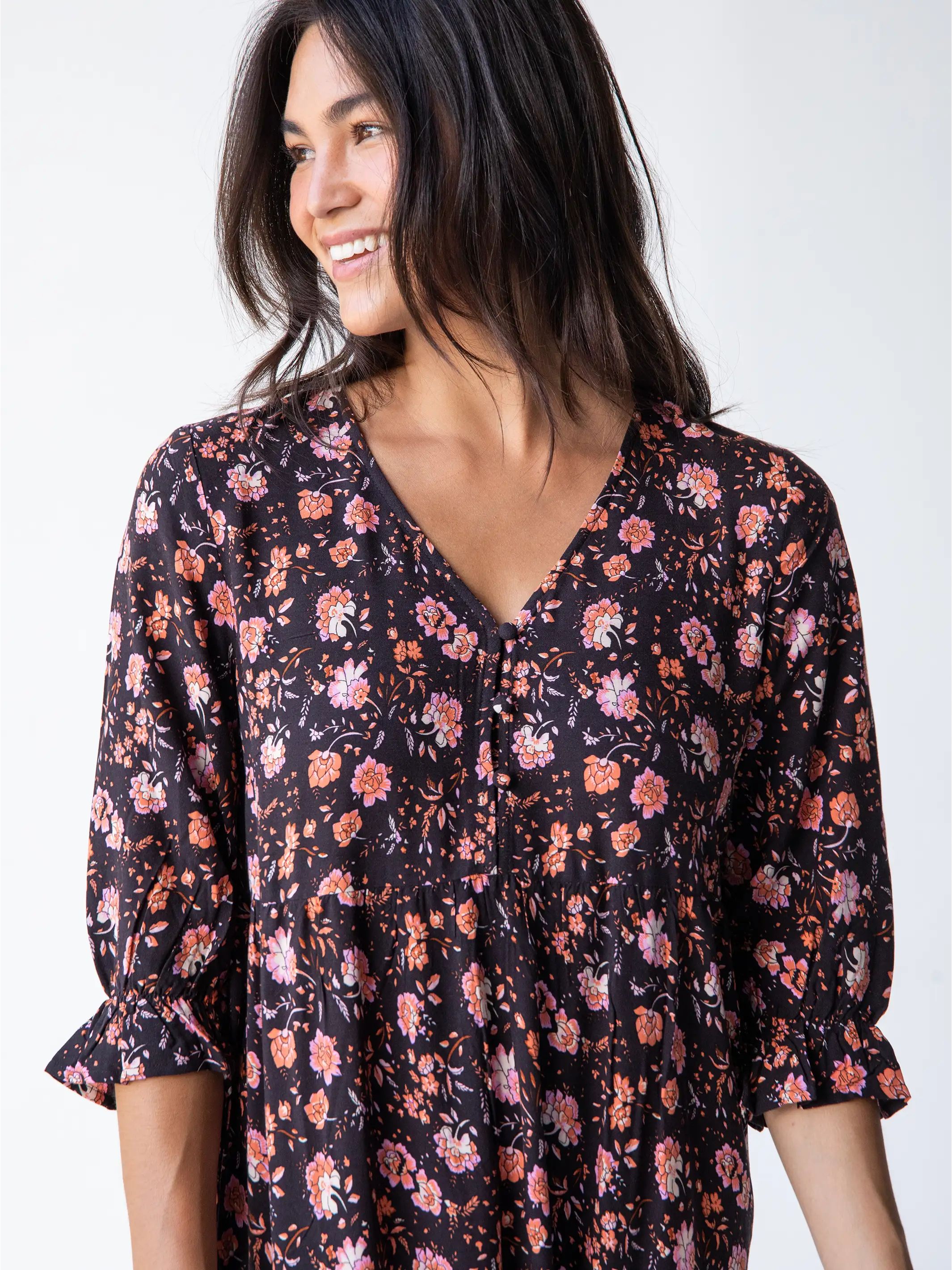 Vivian Maxi Dress - Brown Cream Floral sold by NATURAL LIFE product image thumbnail 2