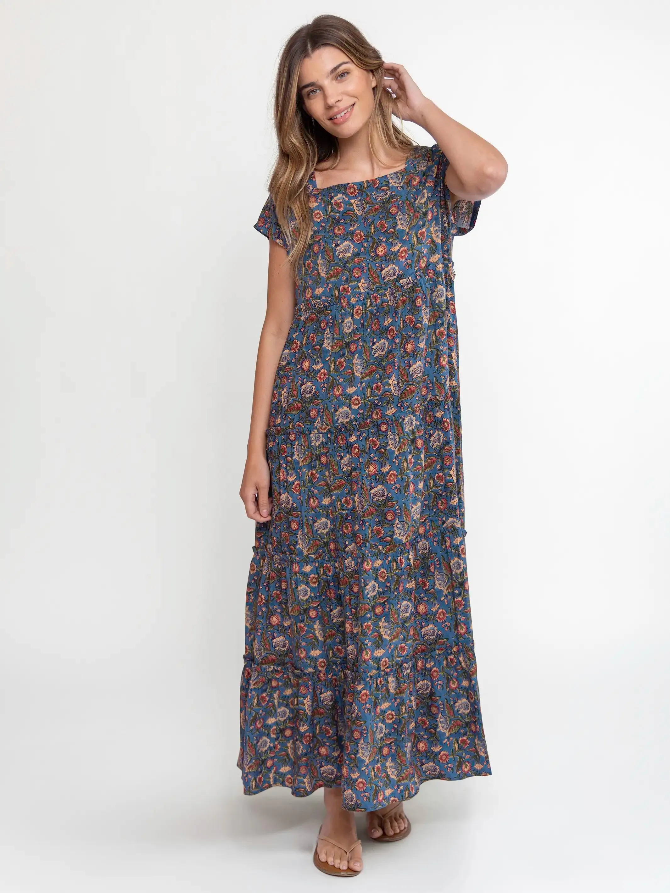 Berkley Maxi Dress - Tan Blue Floral sold by NATURAL LIFE