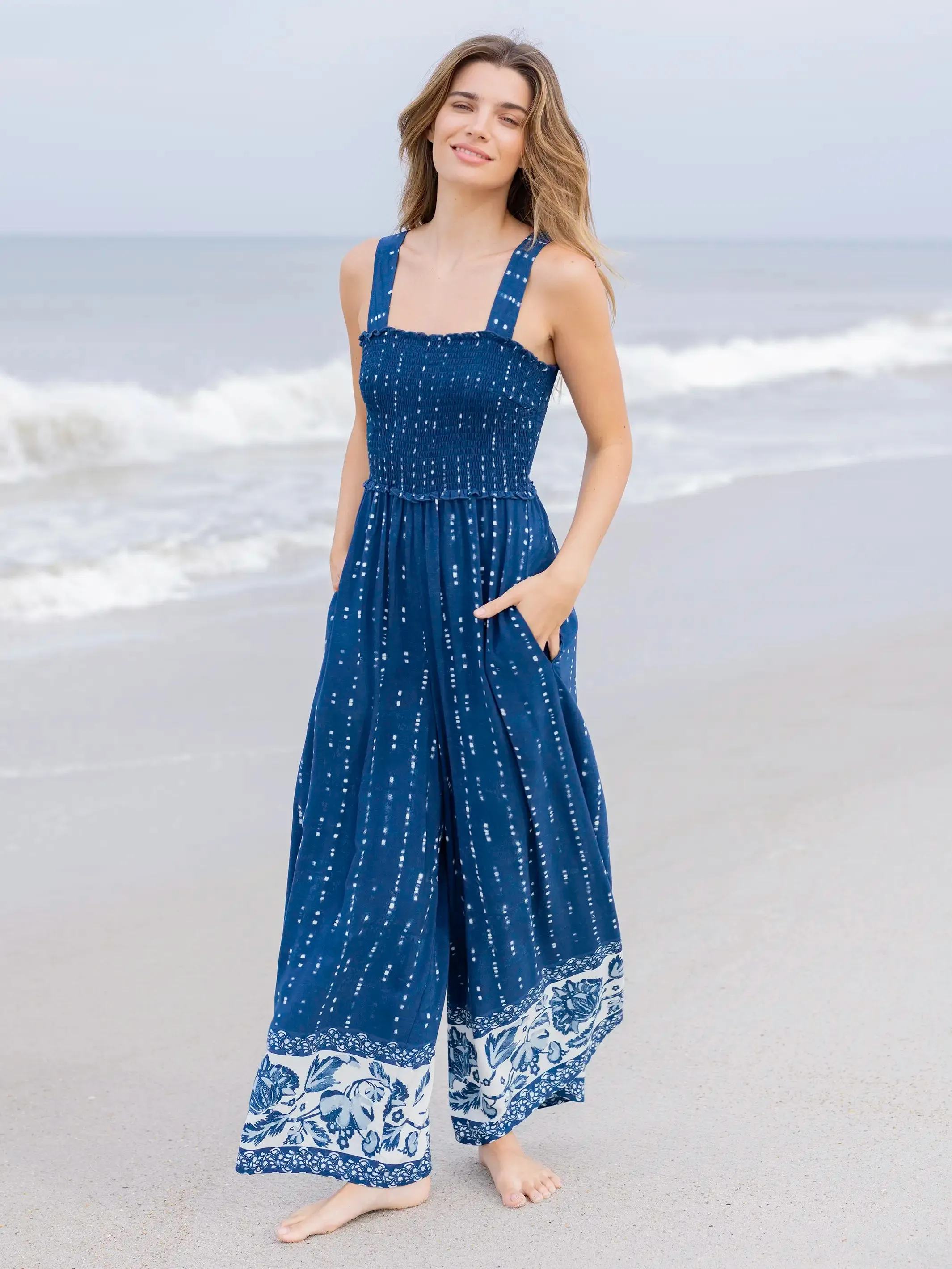 Sedona Jumpsuit - Indigo Shibori Stripe sold by NATURAL LIFE