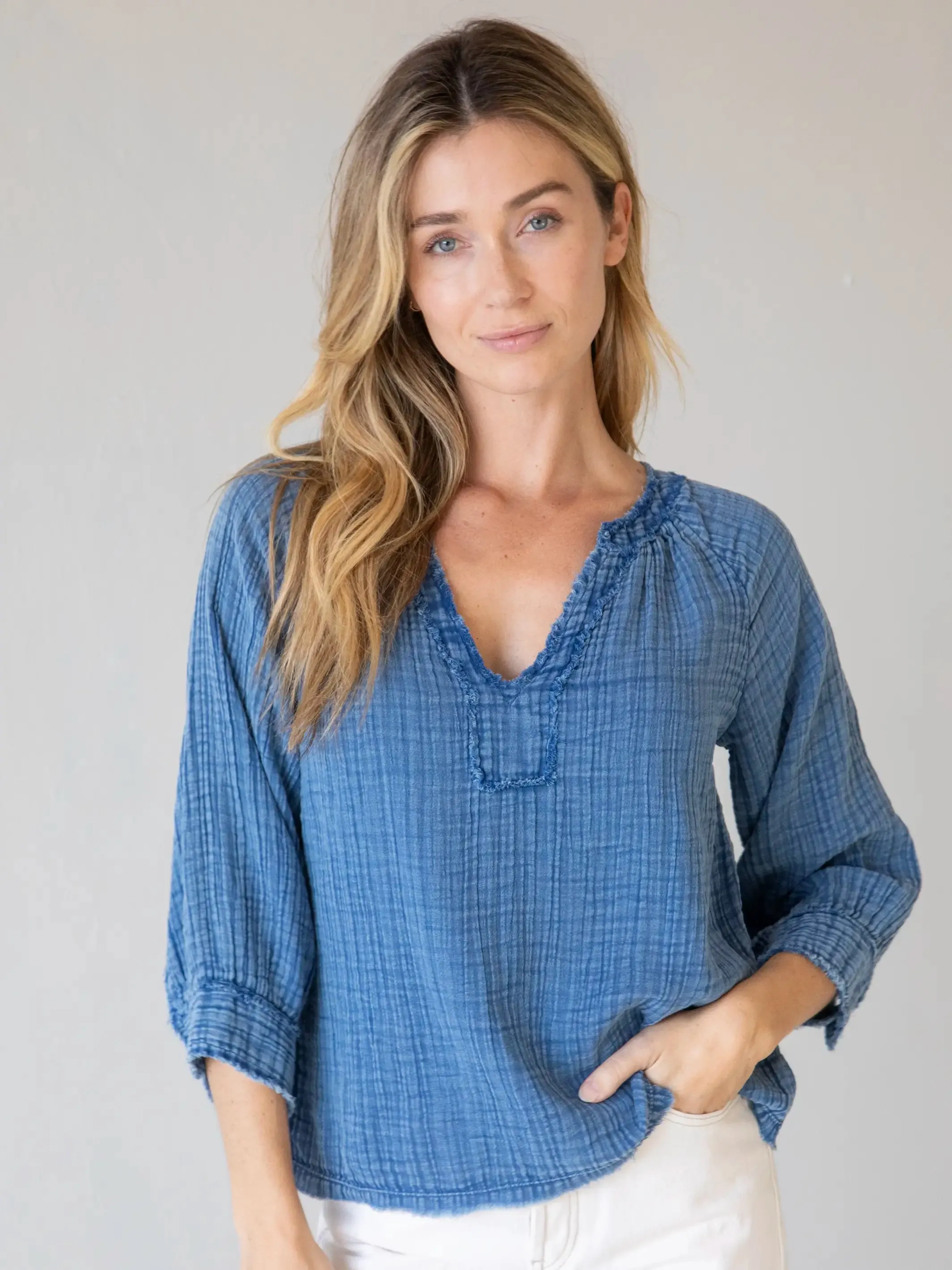 Robyn Cotton Gauze Top - Blue sold by NATURAL LIFE