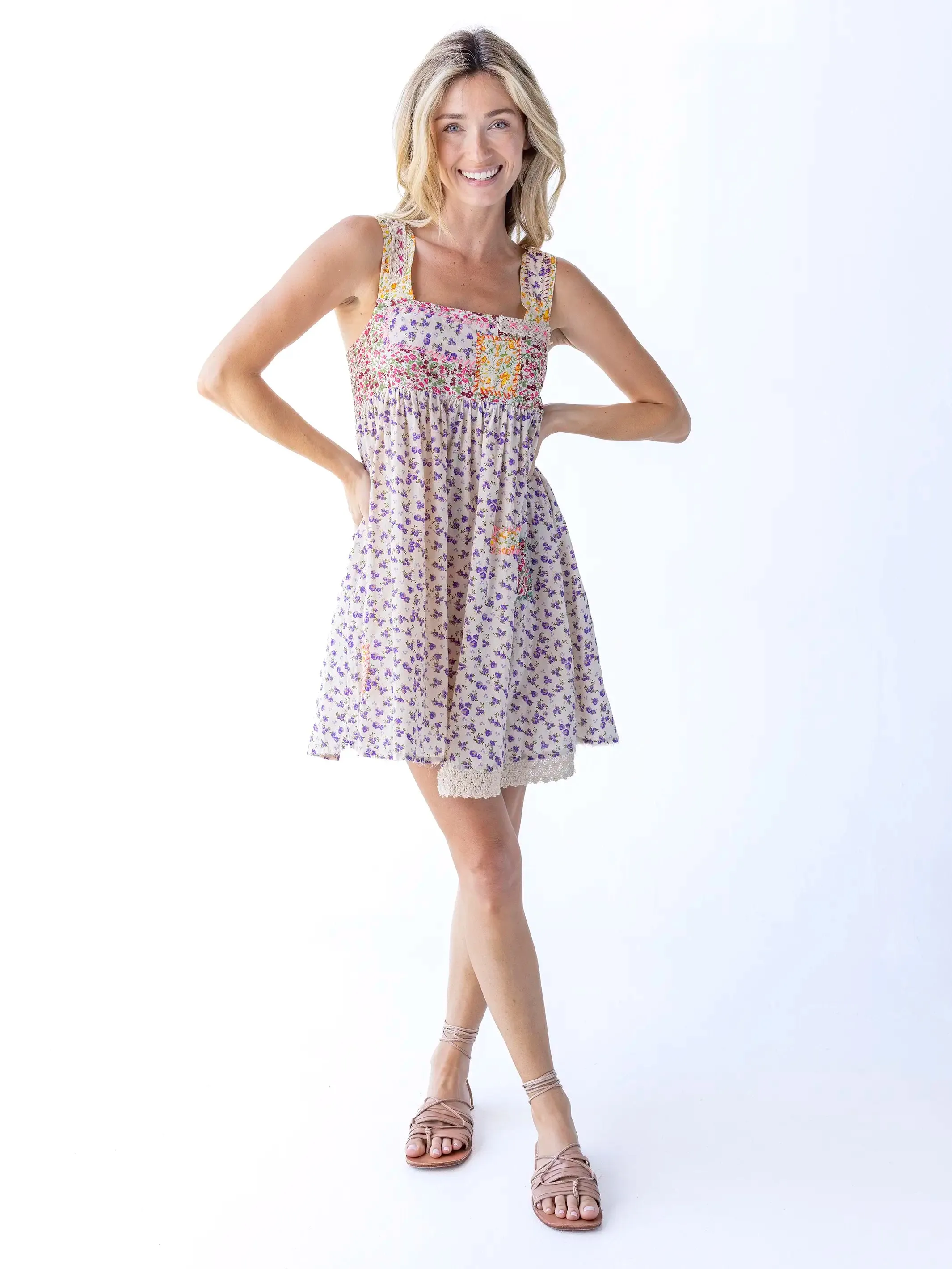 Tricia Embroidered Cotton Mini Dress - Meadow Patches sold by NATURAL LIFE product image thumbnail 3