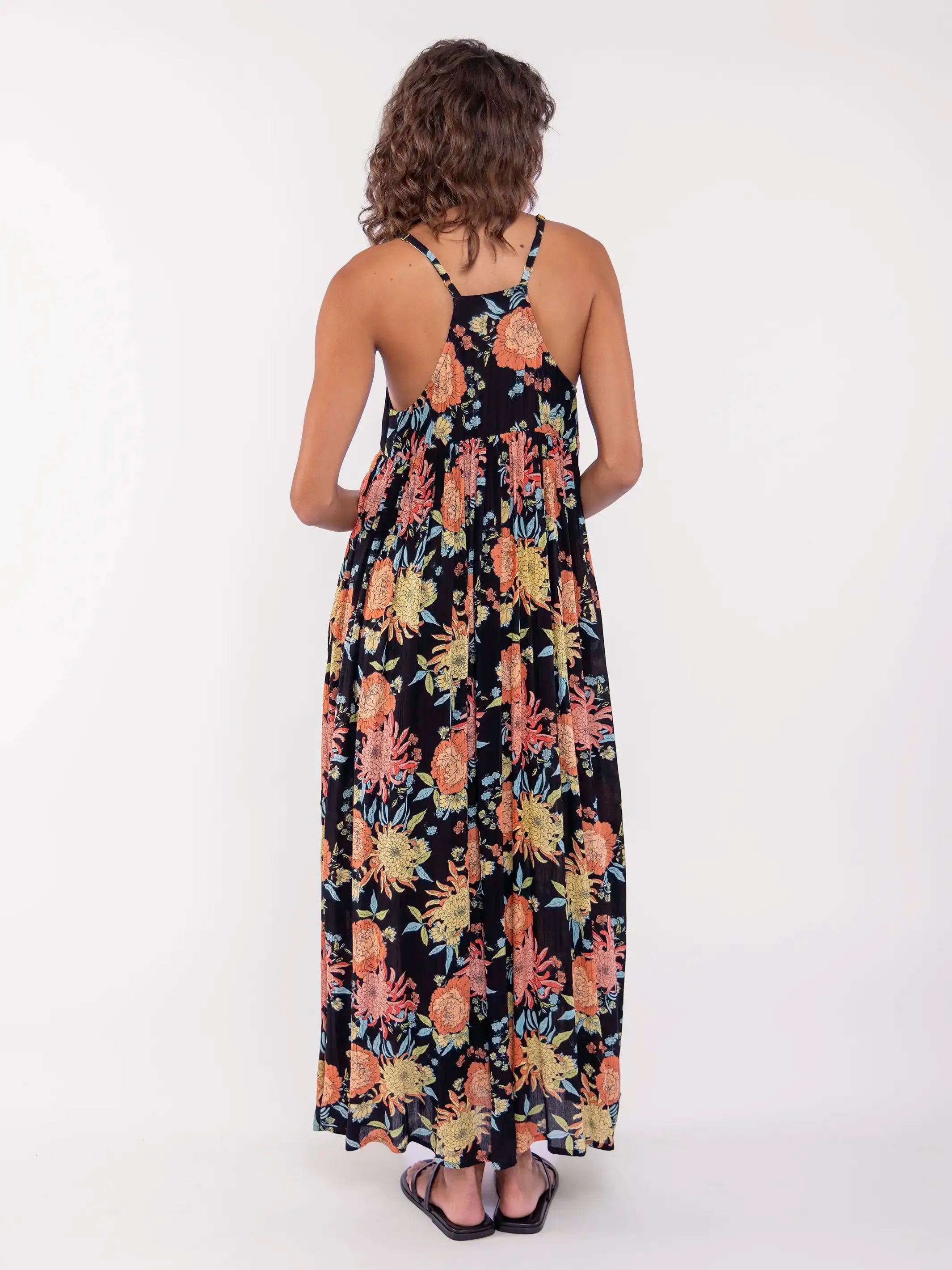 Reyna Deep V-Neck Maxi Dress - Black Marigold Floral sold by NATURAL LIFE product image thumbnail 3