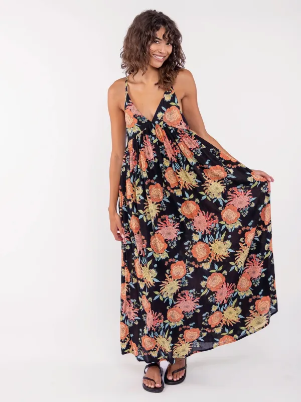 Reyna Deep V-Neck Maxi Dress - Black Marigold Floral sold by NATURAL LIFE
