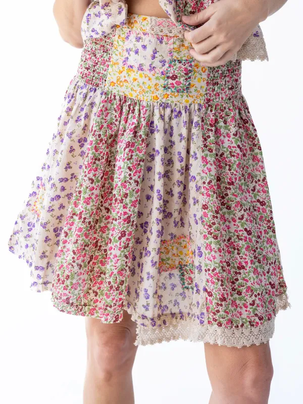Feelin' Alive Embroidered Cotton Mini Skirt - Meadow Patches sold by NATURAL LIFE