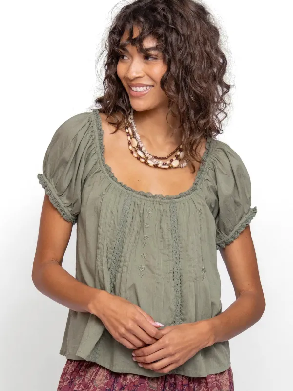Sweet Nothings Embroidered Cotton Top - Olive sold by NATURAL LIFE