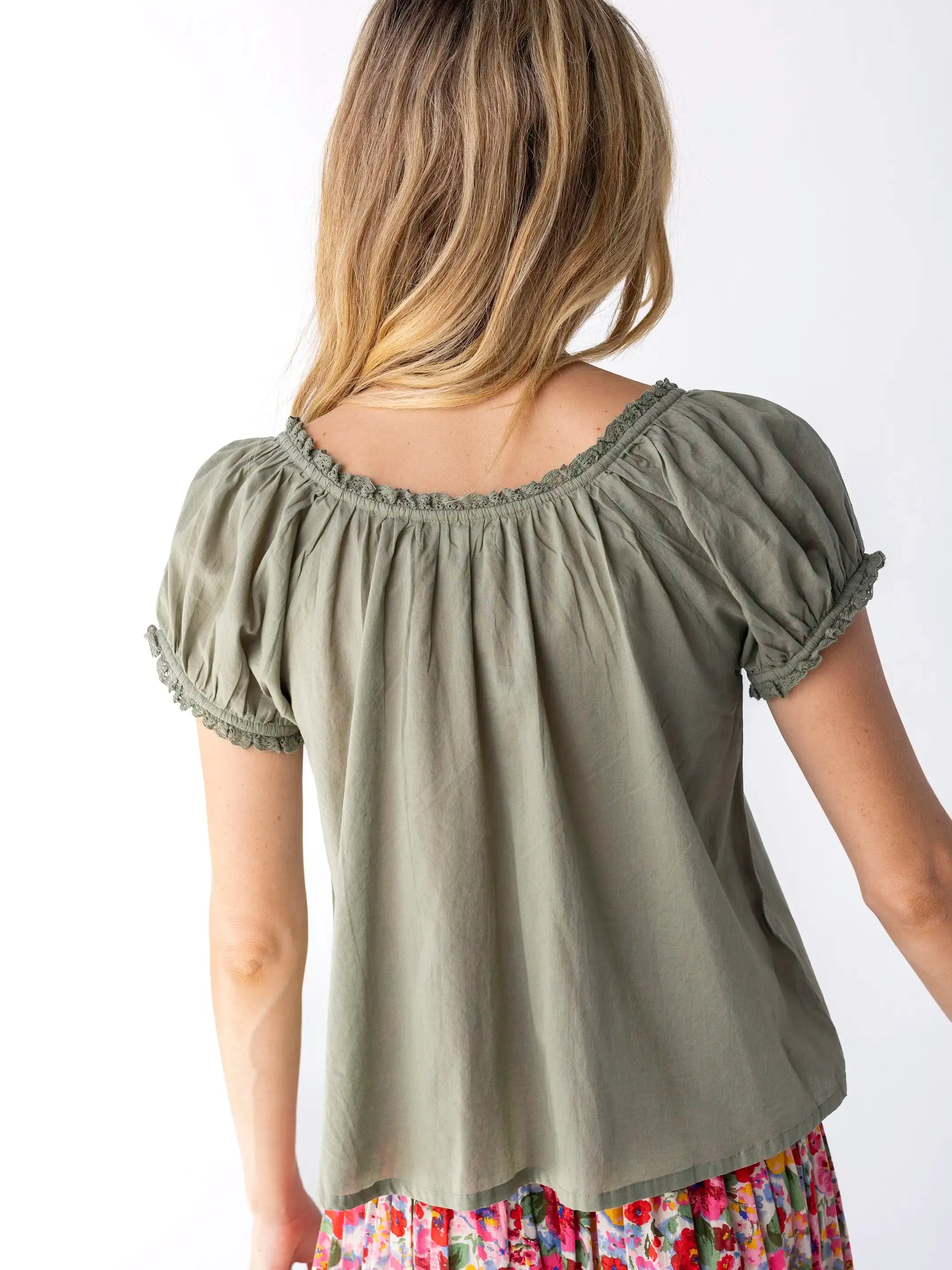 Sweet Nothings Embroidered Cotton Top - Olive sold by NATURAL LIFE product image thumbnail 3