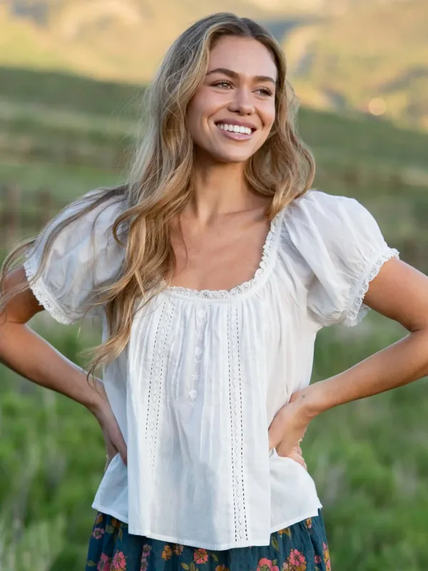 Sweet Nothings Embroidered Cotton Top - White sold by NATURAL LIFE