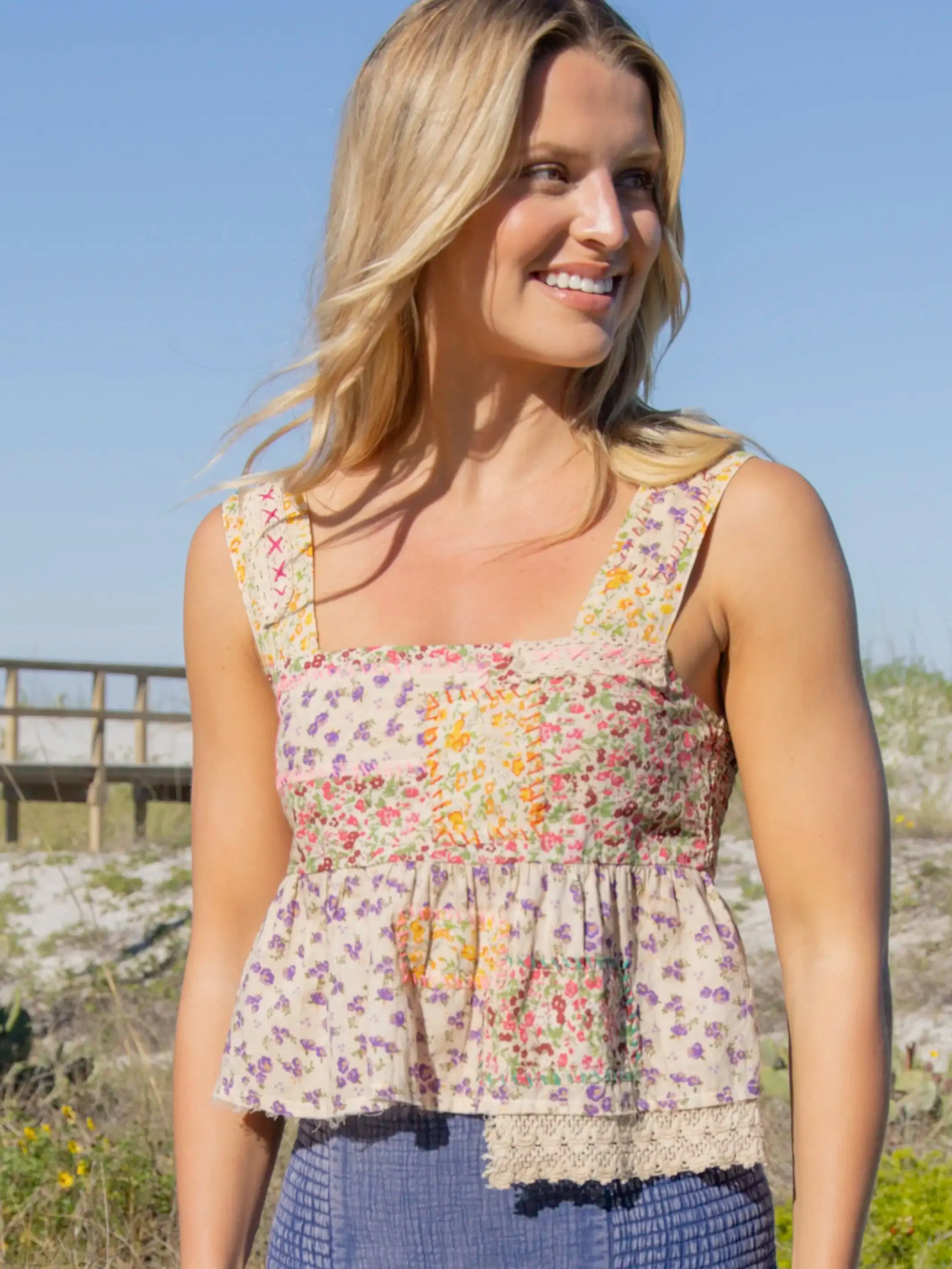 Tricia Embroidered Cotton Top - Meadow Patches sold by NATURAL LIFE