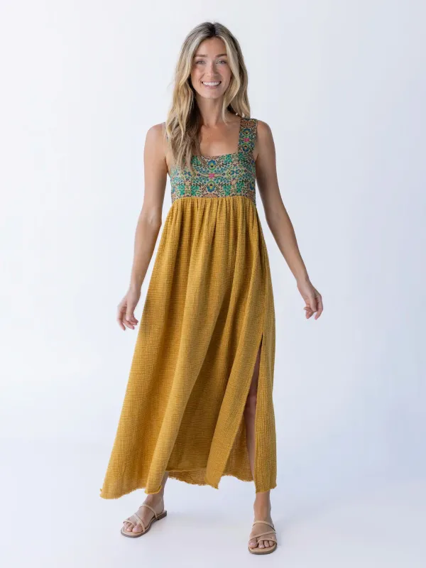 Tricia Maxi Dress - Mustard Gauze sold by NATURAL LIFE