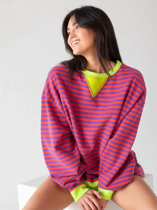Oversized Striped Crewneck - Purple Poppy sold by NATURAL LIFE