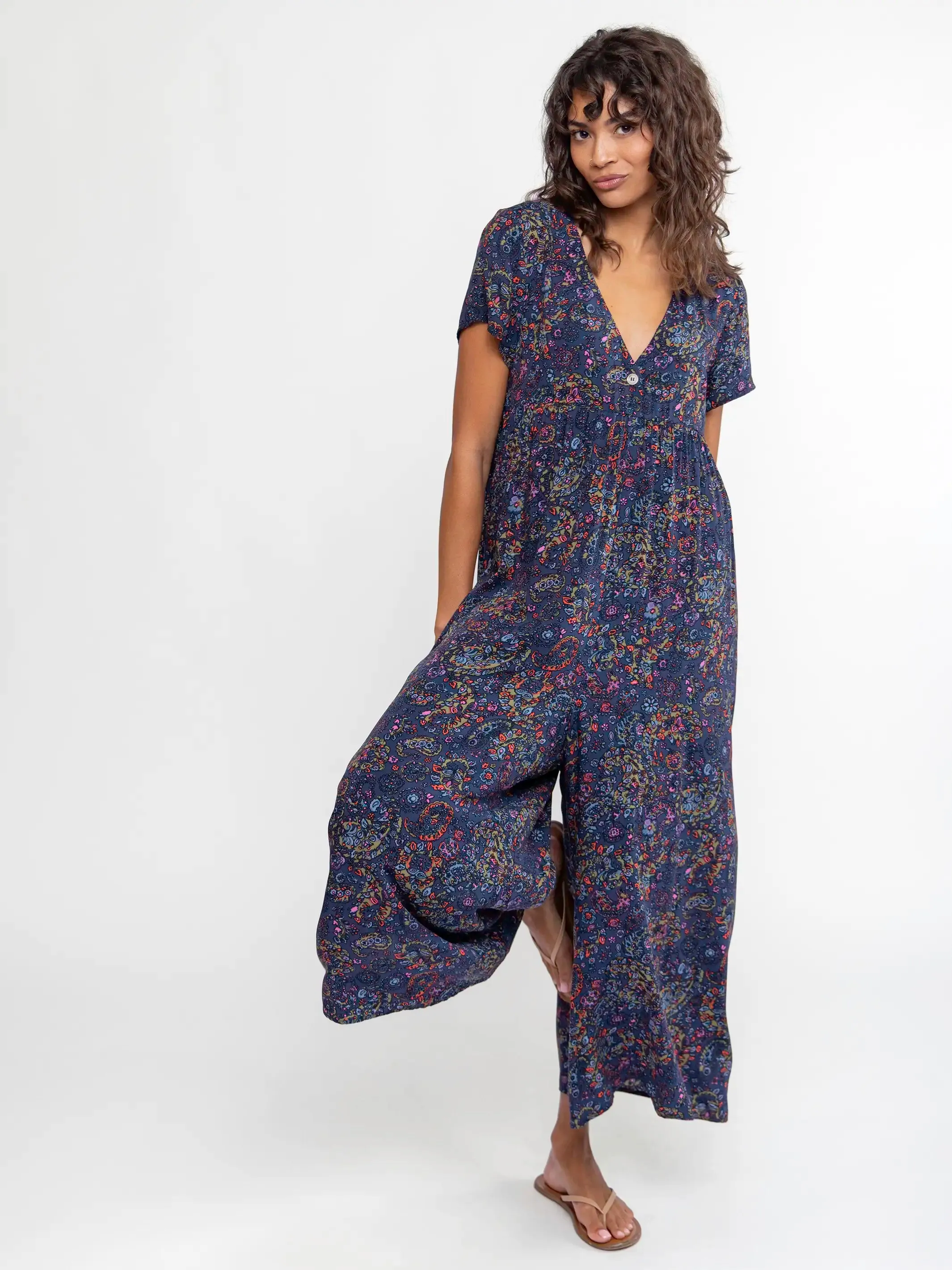 Avery Wide-Leg Jumpsuit - Retro Paisley Navy sold by NATURAL LIFE