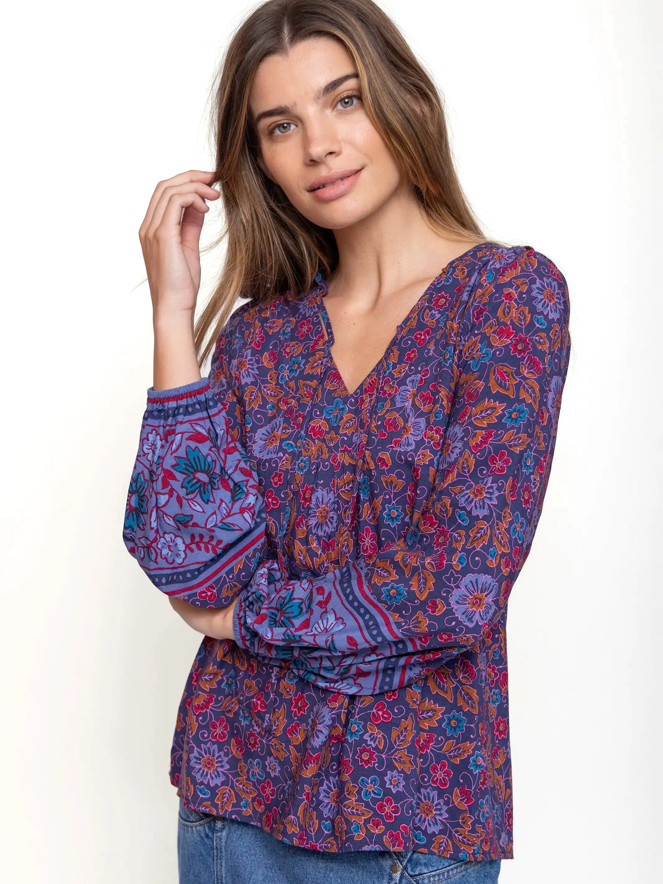 Rowan Top - Fiona Border Indigo sold by NATURAL LIFE product image thumbnail 3