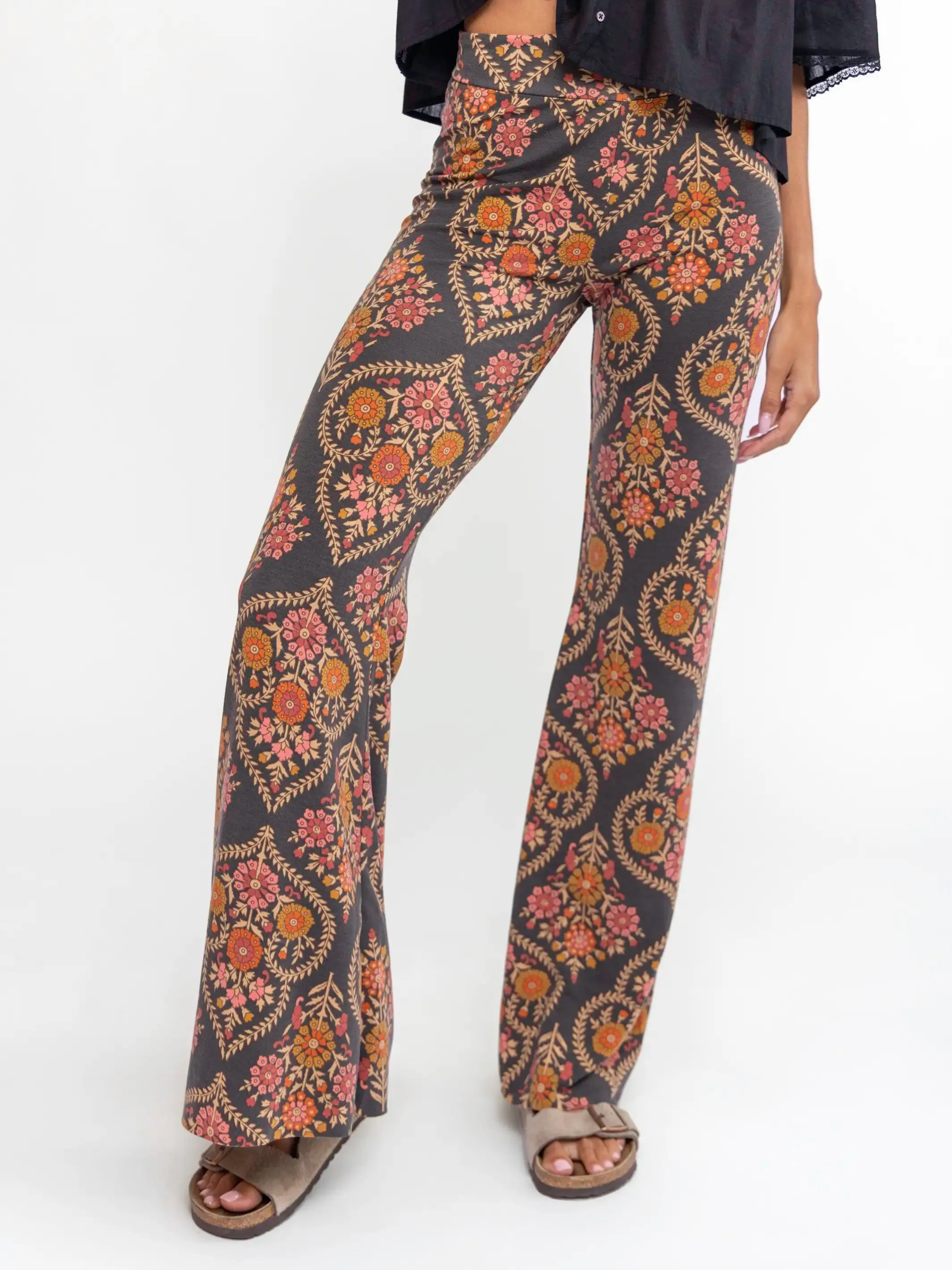 Cali Knit Flare Pant - Charcoal Willow Medallion sold by NATURAL LIFE