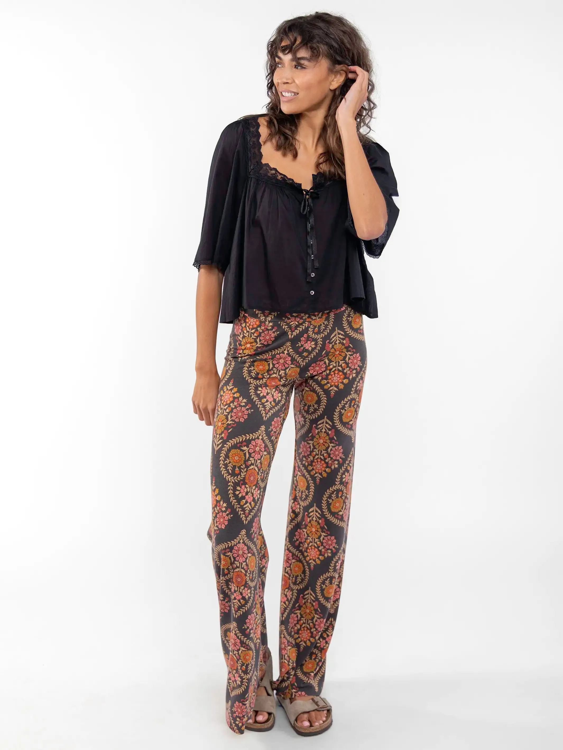 Cali Knit Flare Pant - Charcoal Willow Medallion sold by NATURAL LIFE product image thumbnail 2
