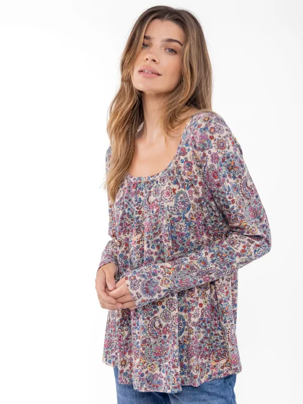 Iris Cotton Top - Retro Paisley Sand sold by NATURAL LIFE