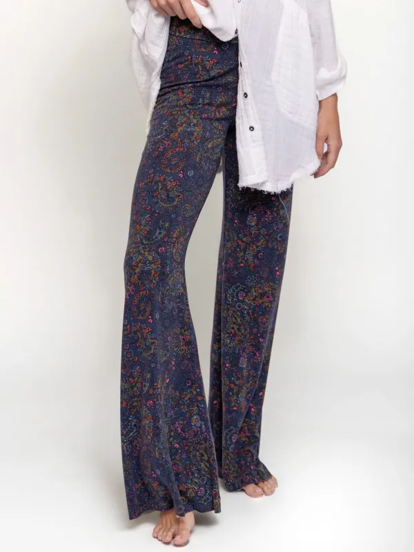 Cali Knit Flare Pant - Retro Paisley Navy sold by NATURAL LIFE