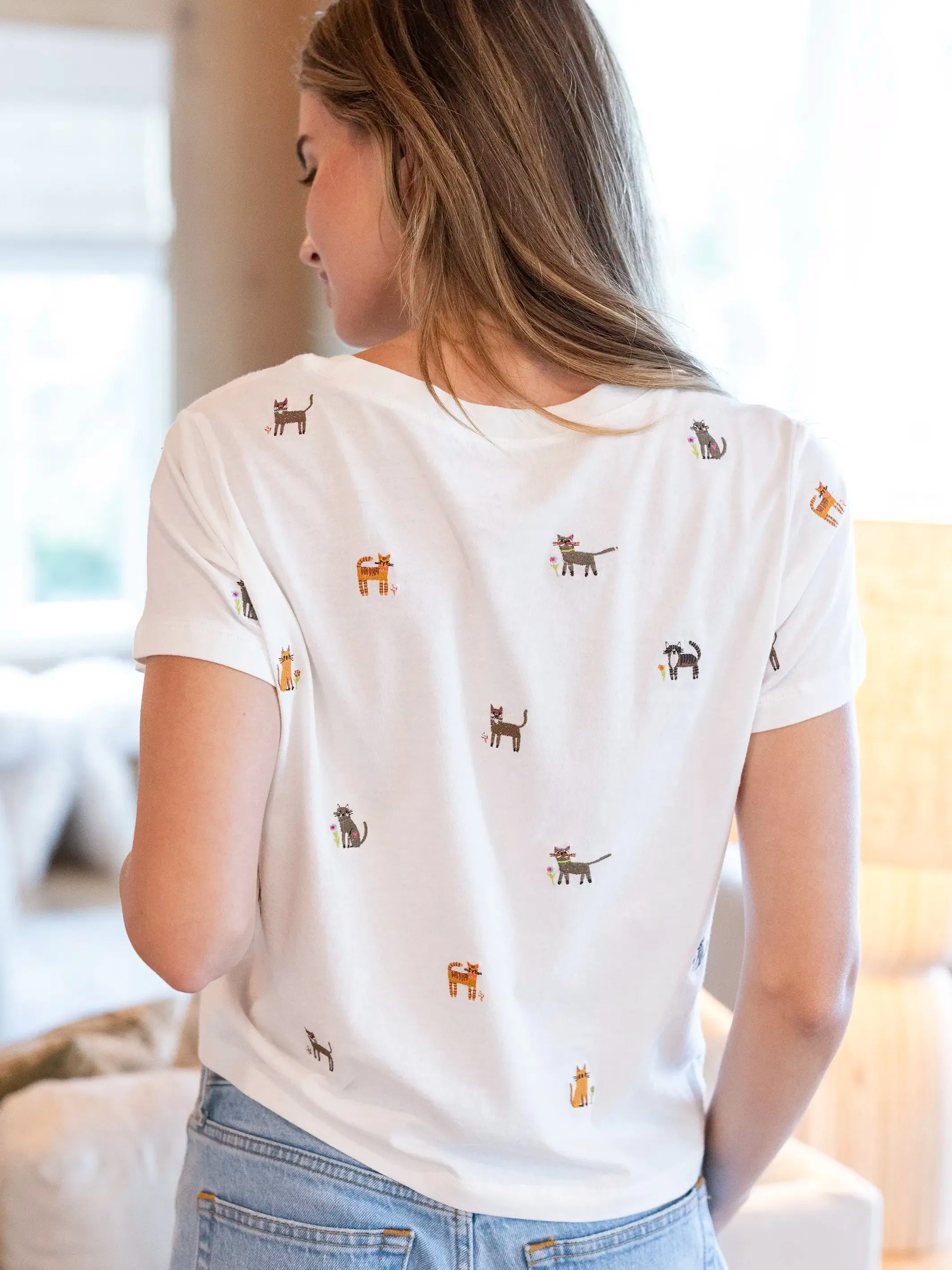 Fave Little Things Embroidered Tee - White Cats sold by NATURAL LIFE product image thumbnail 3