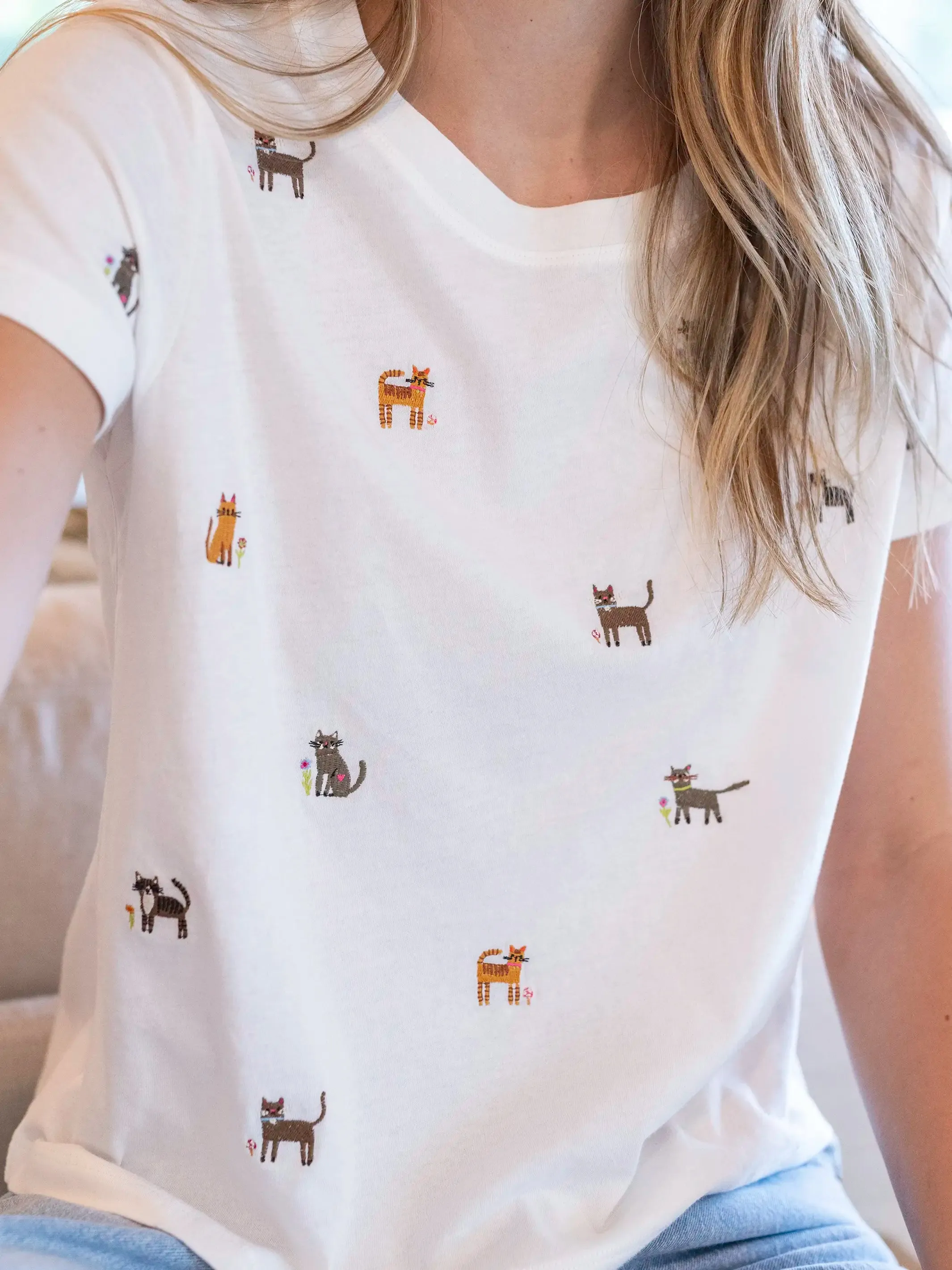 Fave Little Things Embroidered Tee - White Cats sold by NATURAL LIFE product image thumbnail 2