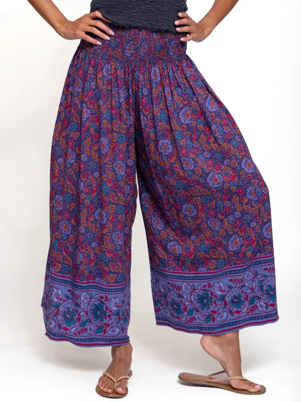 Make A Move Wide-Leg Palazzo Pant - Fiona Border Indigo sold by NATURAL LIFE