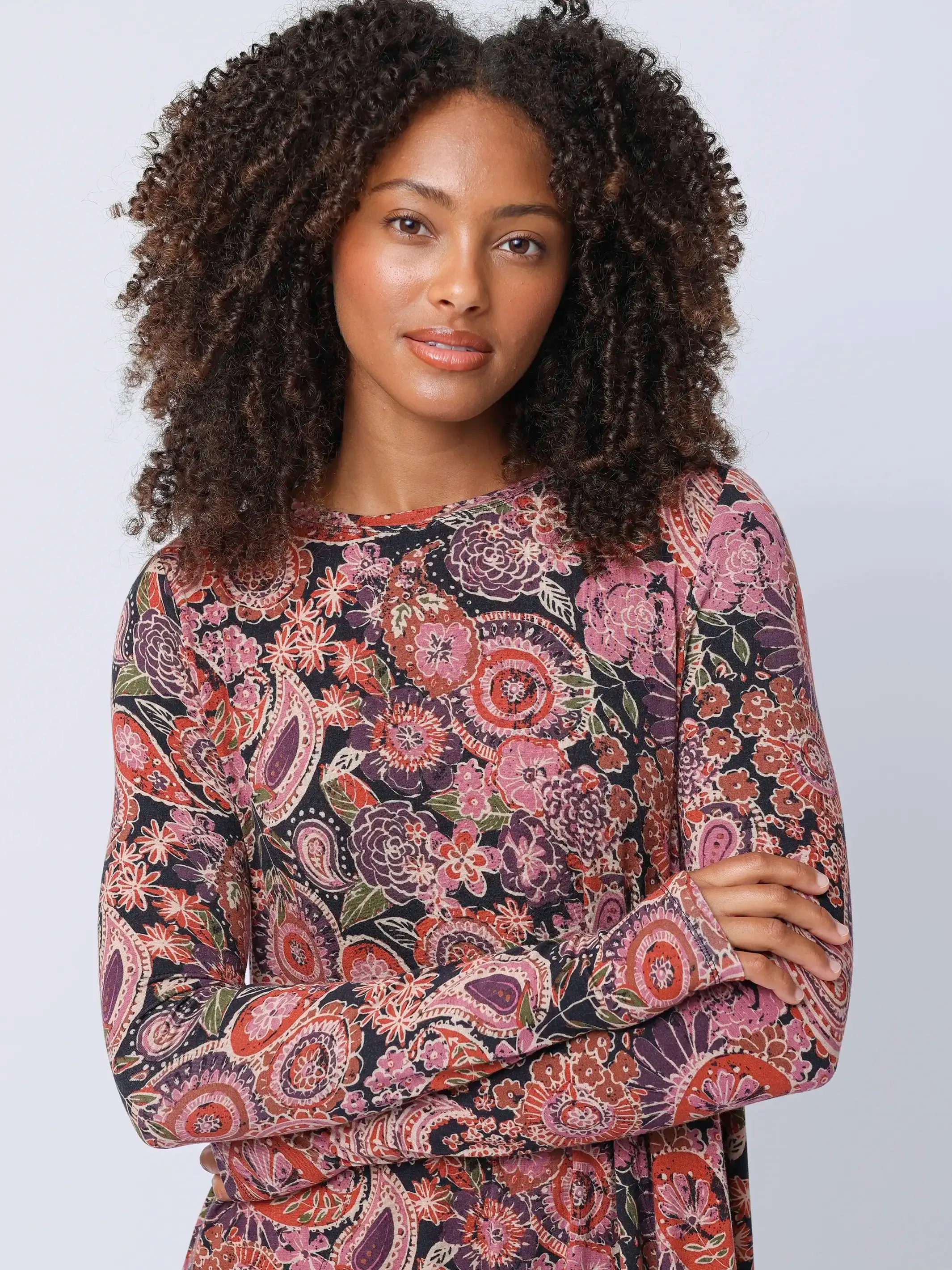 Stevie "ButterSoft" Knit Mini Dress - Black Sketched Paisley sold by NATURAL LIFE product image thumbnail 2