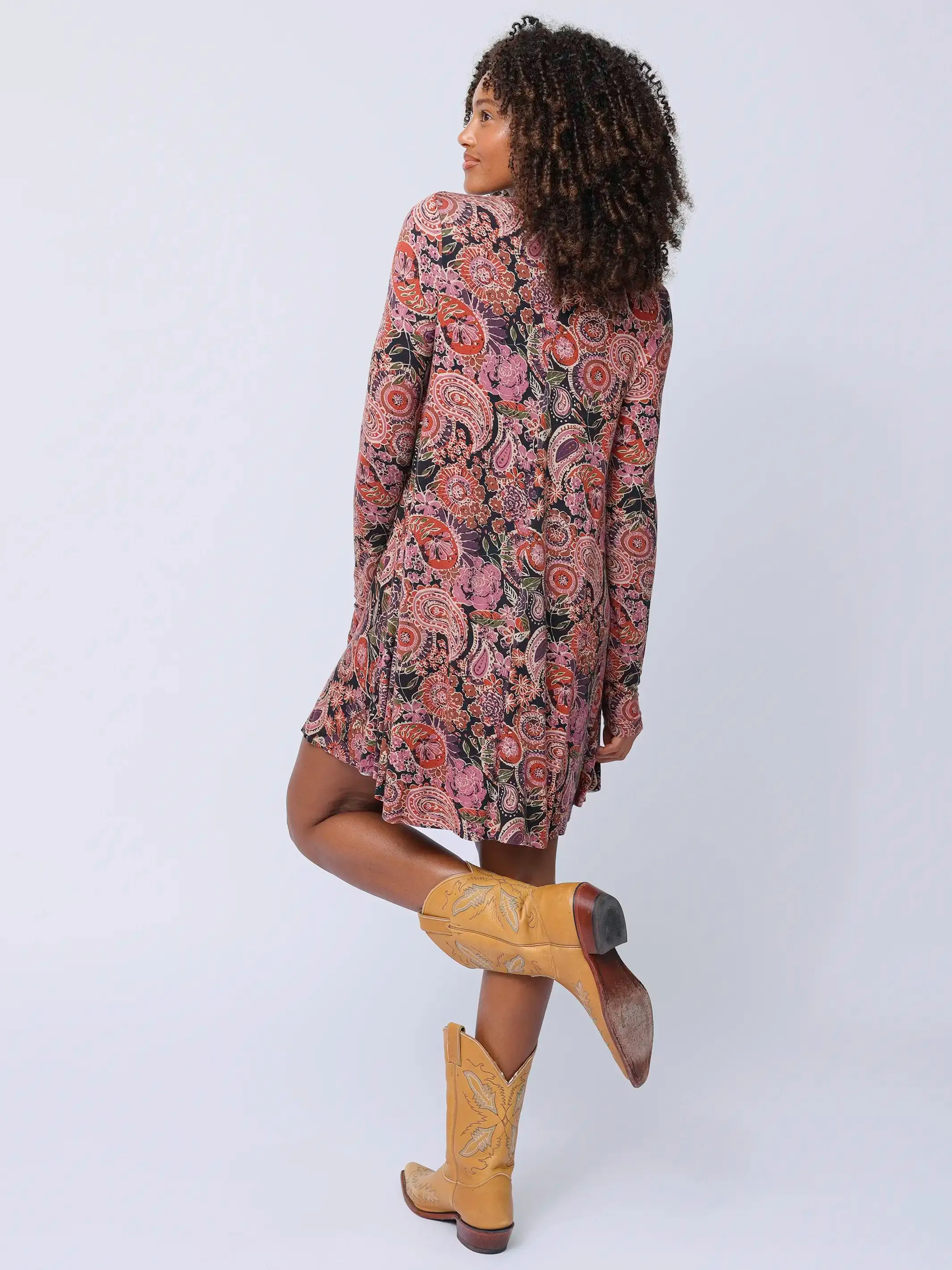 Stevie "ButterSoft" Knit Mini Dress - Black Sketched Paisley sold by NATURAL LIFE product image thumbnail 3