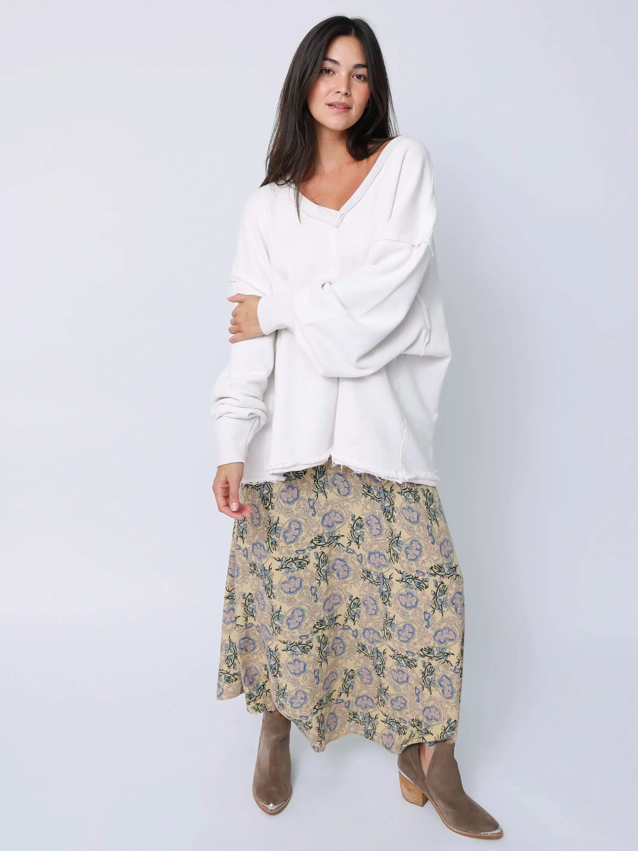 Ginger Side-Slit Maxi Skirt - Cream India Vines sold by NATURAL LIFE product image thumbnail 3